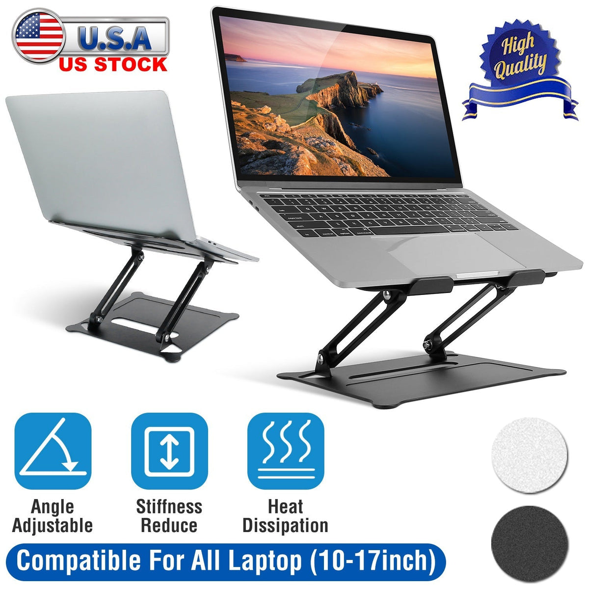 Laptop Stand Aluminum Angle Adjustable Ergonomic Computer Holder Riser Heat Vent Notebook Elevator For 10in-17in MacBook Pro 13 / 15