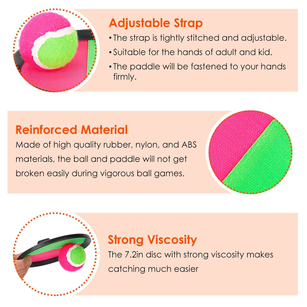 3Sets Toss and Catch Ball Throw Catch Ball Paddle Outdoor Ball Game Catch Game Beach Game