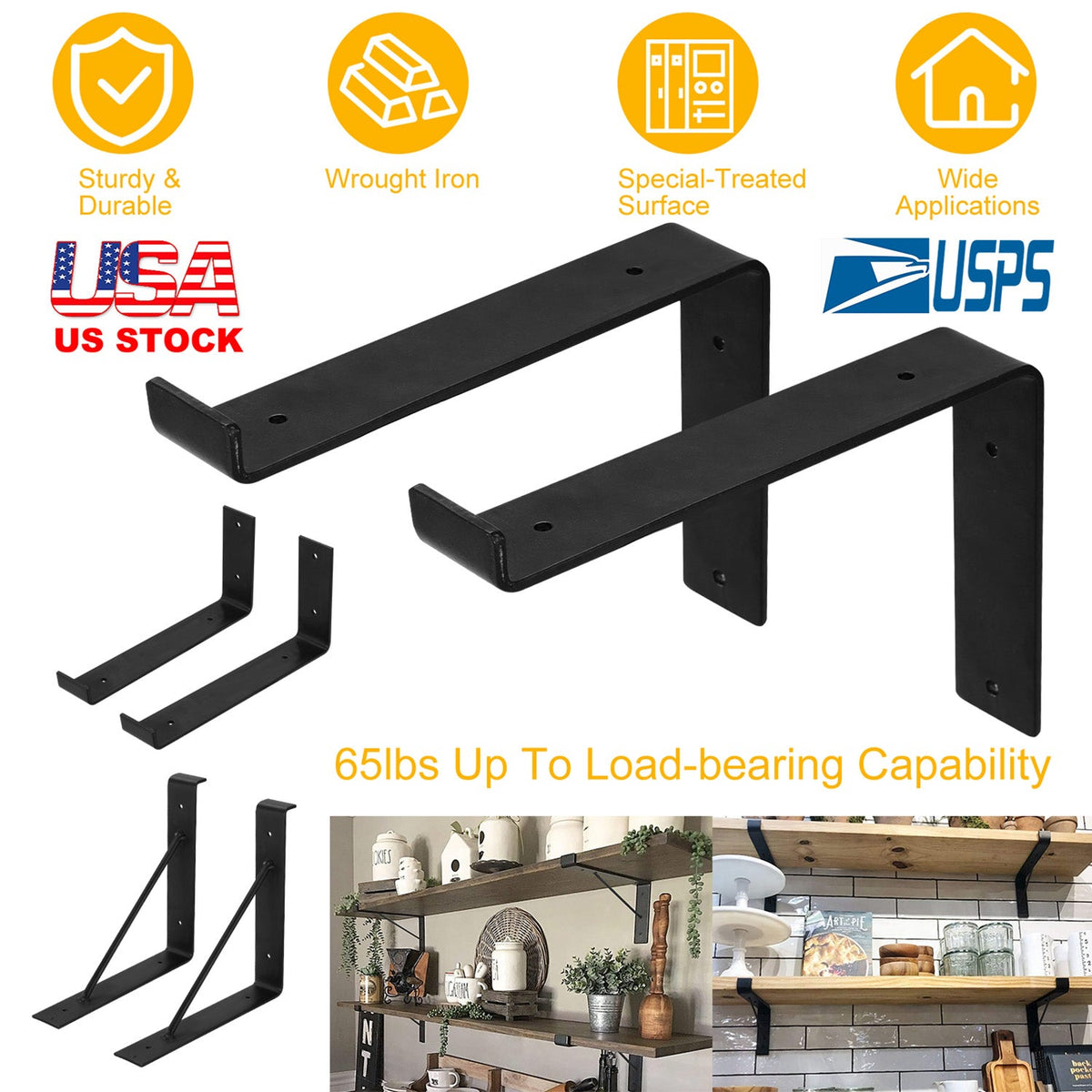 2Pack Wall Mounted Shelf Bracket Heavy Duty L-Shaped Metal Shelf Bracket Rack Support with Screws Set