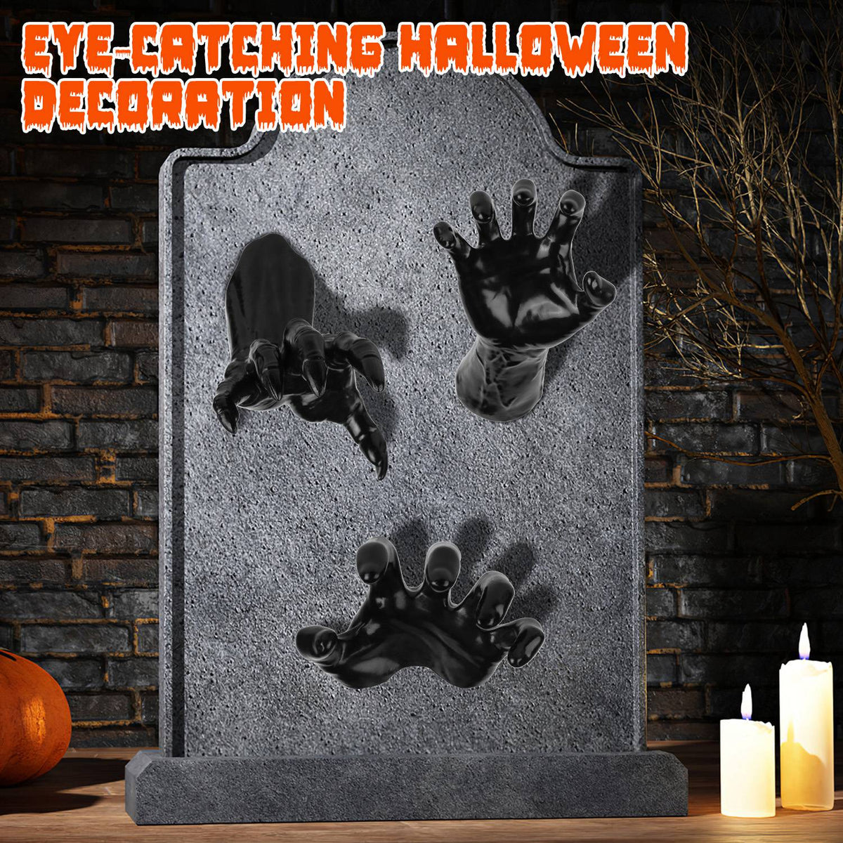 3Pcs Creepy Reaching Hands With Lighted Candles Wall Mounted Halloween Decoration Witch Devil Hand Aesthetic Goth Gothic Life-Sized Horror Hands Hangi
