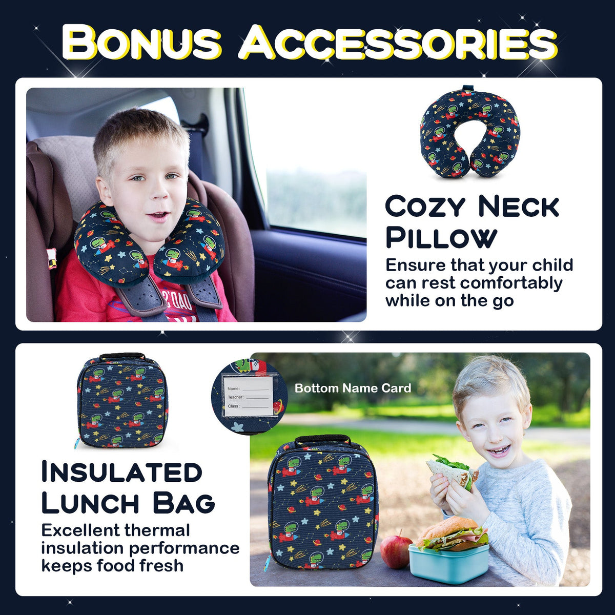 5 Piece Kids Luggage Set with Backpack Neck Pillow Name Tag Lunch Bag-Dark Blue
