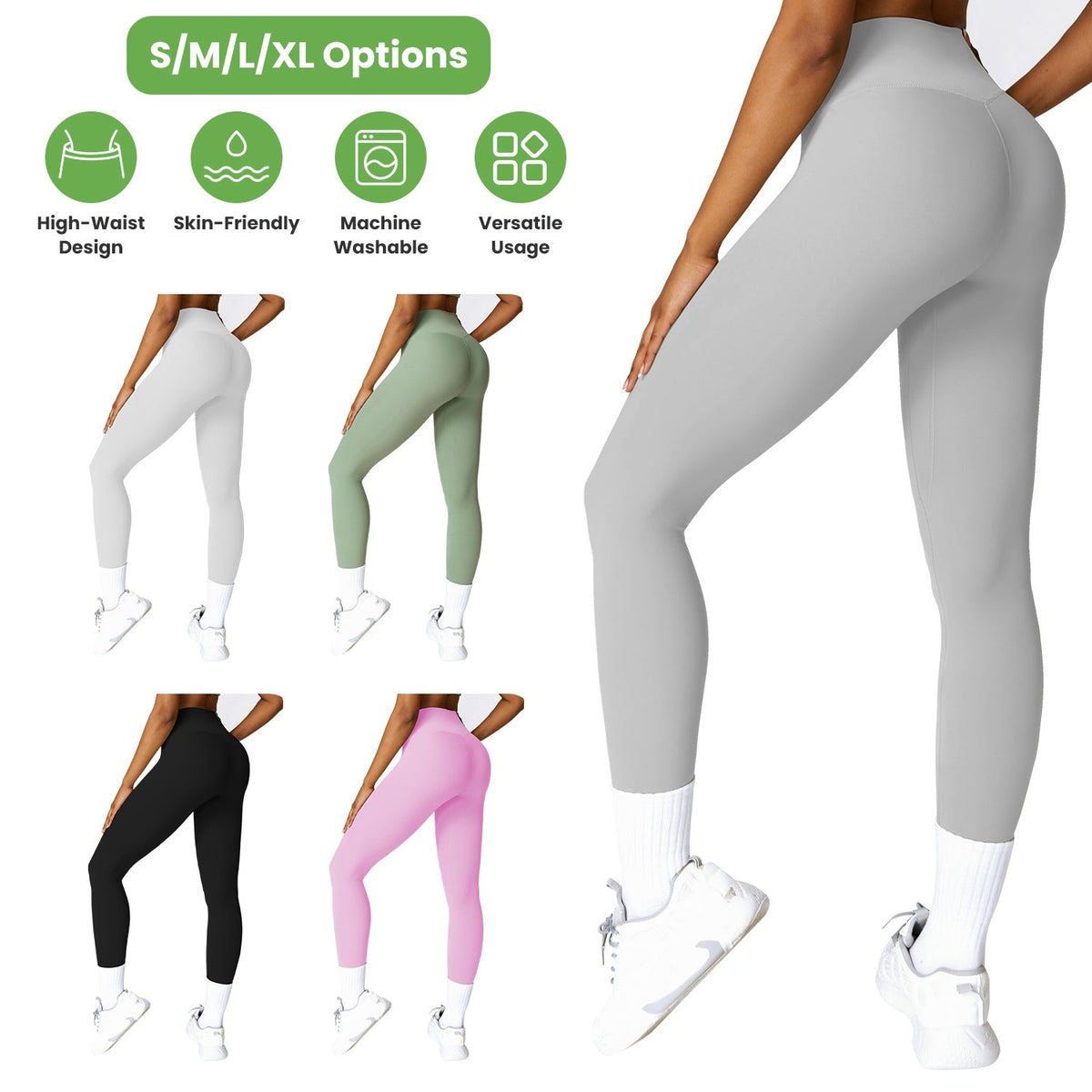 Women\'s High Waist Workout Leggings Tummy Control Compression Yoga Tight Pants Gym Pants Athletic Running Leggings with 25In Inseam No Front Seam