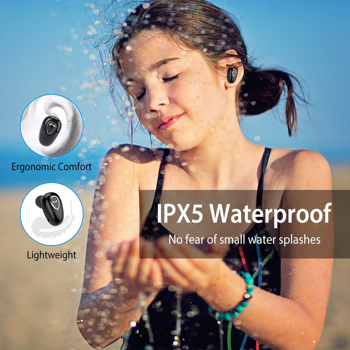 IPX5 Waterproof Unilateral Wireless Earbud Mini In-Ear Headset Rechargeable with Built-in Mic Charging Case Sweat Resistant Earphone