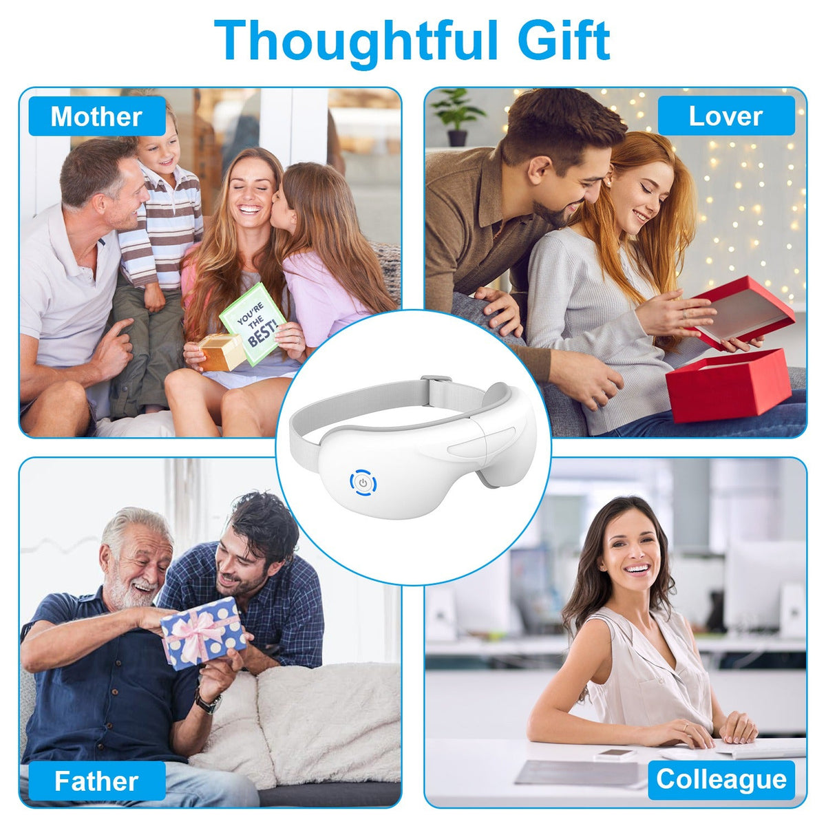 Eye Massager With Heat Music Wireless Eye Mask for Migraines Rechargeable Eye Care Device with Air Pressure Vibration Massage for Men Women Elders