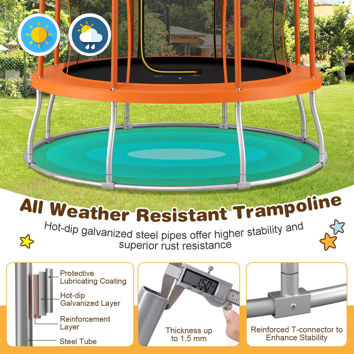 8 Feet Outdoor Unique Flower Shape Trampoline with Enclosure Net-Orange
