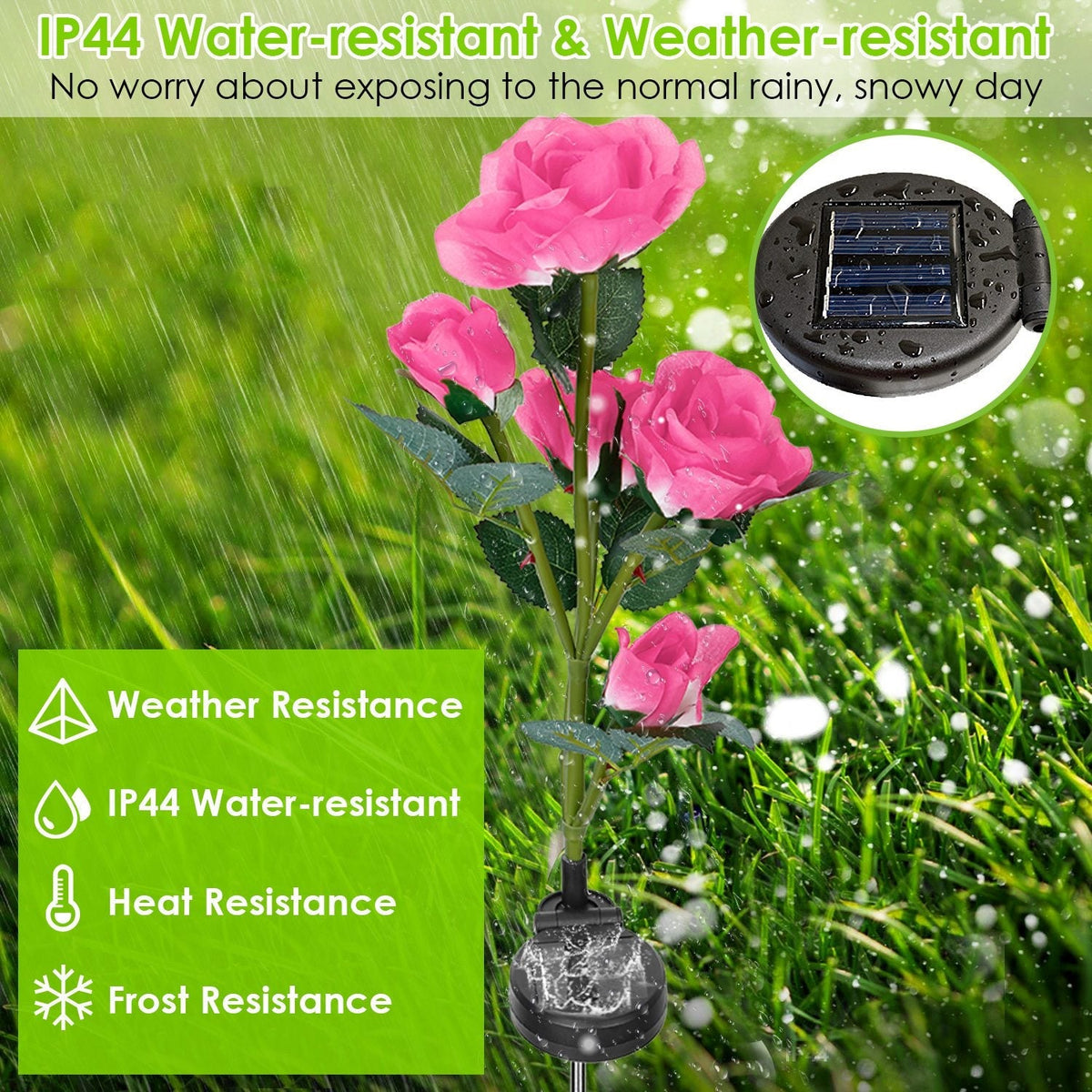 2Pcs Solar Powered Lights Outdoor Rose Flower LED Decorative Lamp Water Resistant Pathway Stake Lights For Garden Patio Yard Walkway