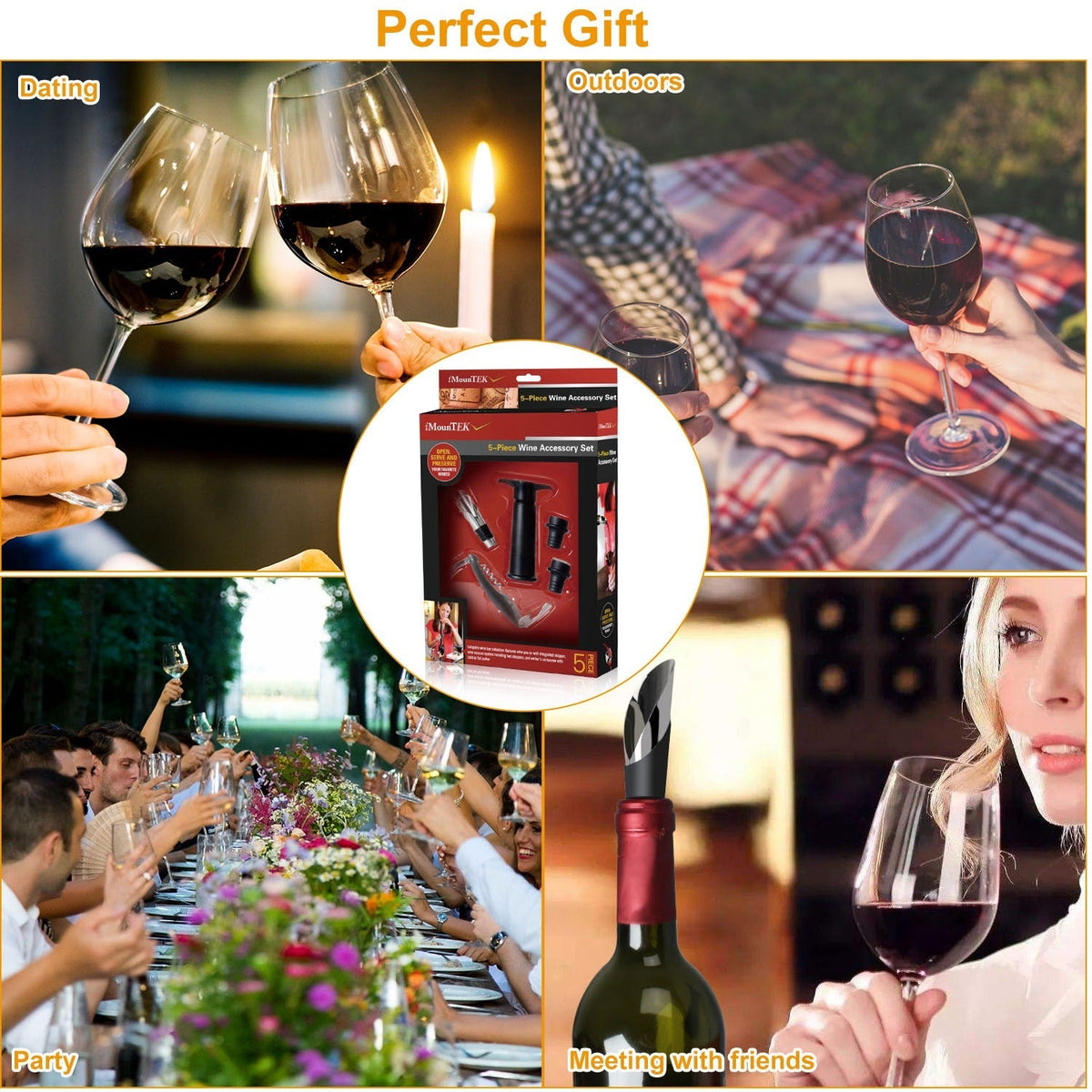 5 Pcs Wine Bottle Opener Set Wine Accessories Kit w/ Corkscrew Pourer Stopper Vacuum Pump for Home Use Sommeliers Waiters Bartenders