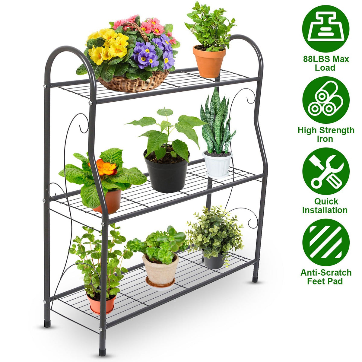 3 Tier Plant Stand Shelf Flower Pot Holder Display Rack 88LBS Utility Storage Organizer