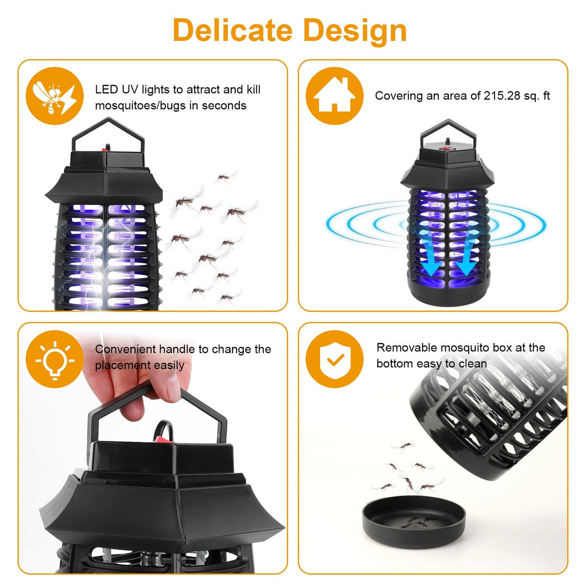 Bug Zapper Electric UV Mosquito Killer Lamp Insect Killer Light Pest Fly Trap Catcher Harmless Odorless Noiseless Narrow Safe Gap For Home Restaurant