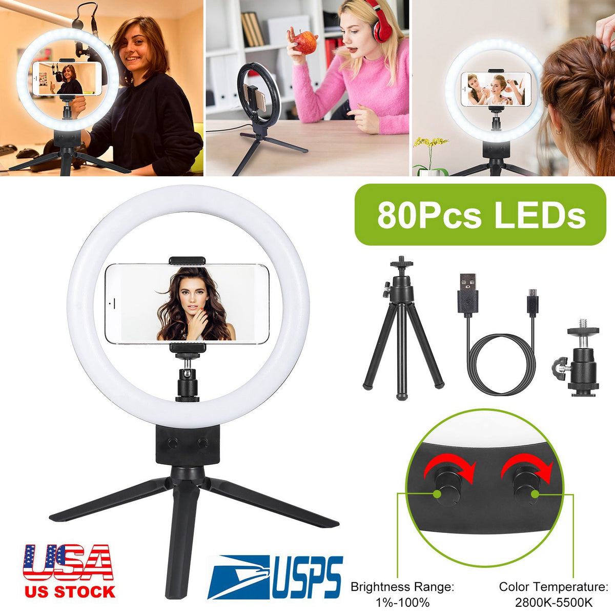9" Dimmable LED Ring Light w/ Tripod Phone Selfie Camera Studio Photo Video Makeup Lamp