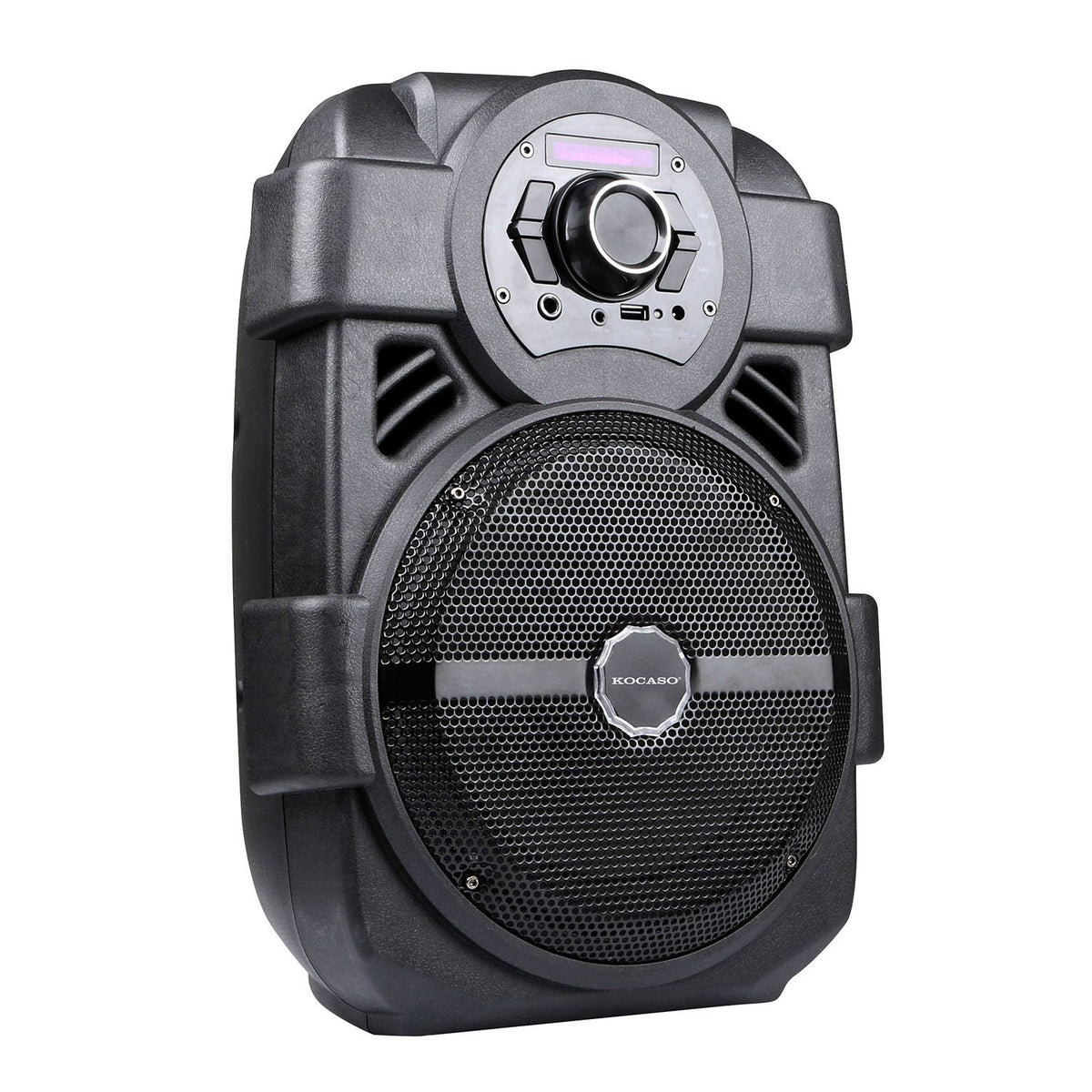 KOCASO Wireless Speaker Portable PA Karaoke System with 8" Subwoofer Sound System Wired Microphone w/ DJ Lights FM Remote Control