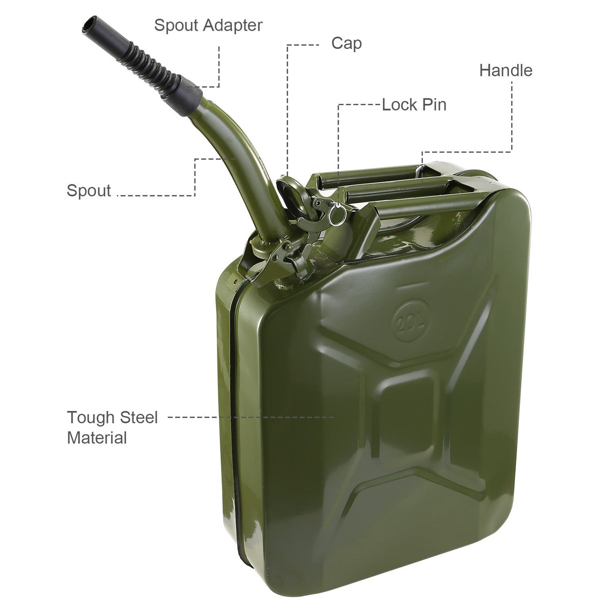 20L Gas Can 5 Gallon Spill Proof Gasoline Fuel Jerry Can Heavy Duty Steel