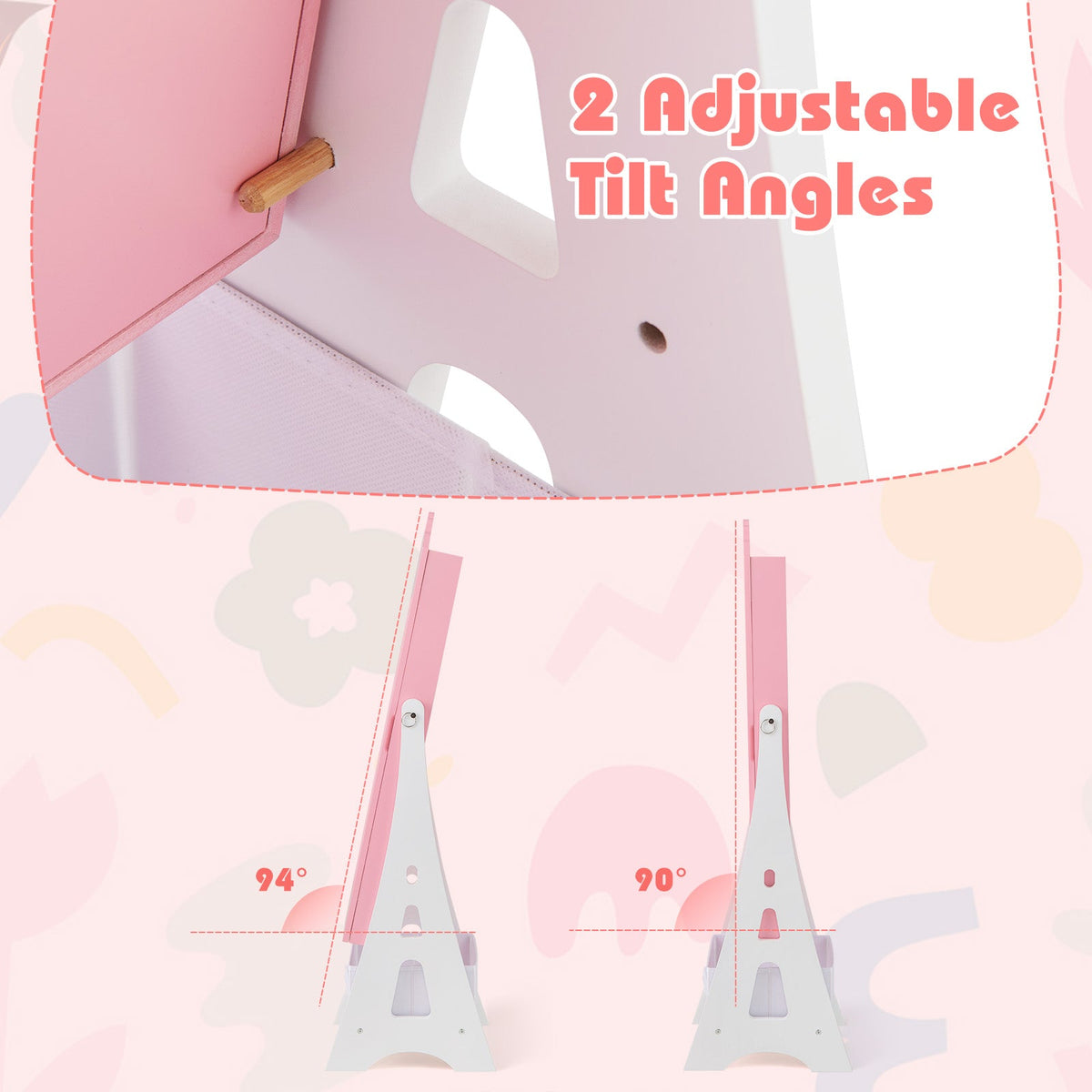 Kids Jewelry Cabinet with Full-Length Mirror and Foldable Drawer-Pink
