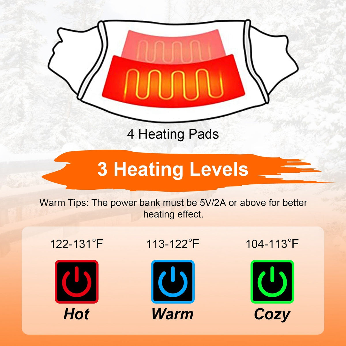 Electric Heated Hand Muff Hand Warmer Pouch Heated Waist Pouch for Winter with 3 Heating Levels Indoor Outdoor Machine Washable
