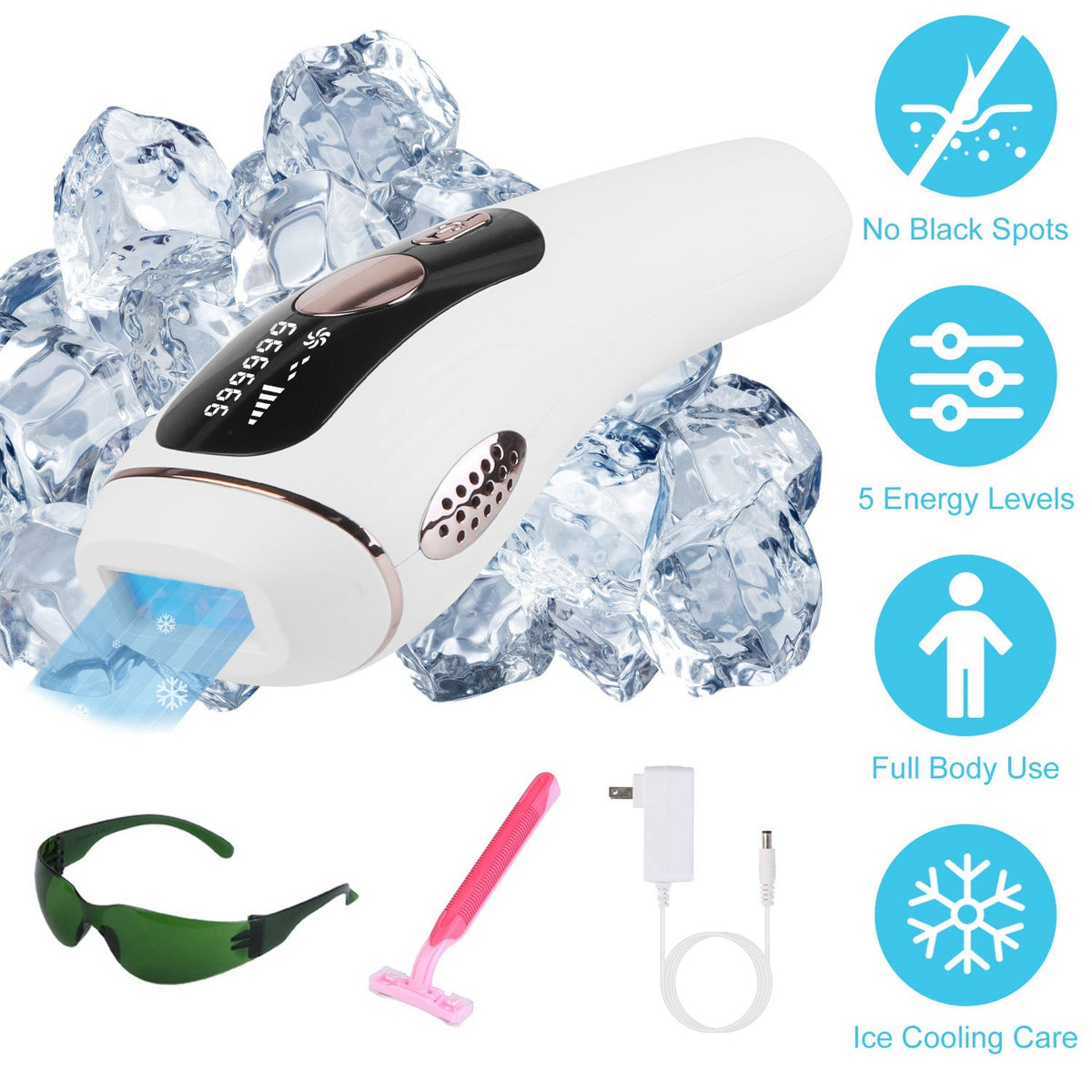 Laser Hair Removal For Woman Man Ice Cooling Permanent IPL Hair Remover with Painless 999999 Flashes Home Use Lasting Hair Reduction for Armpits Legs