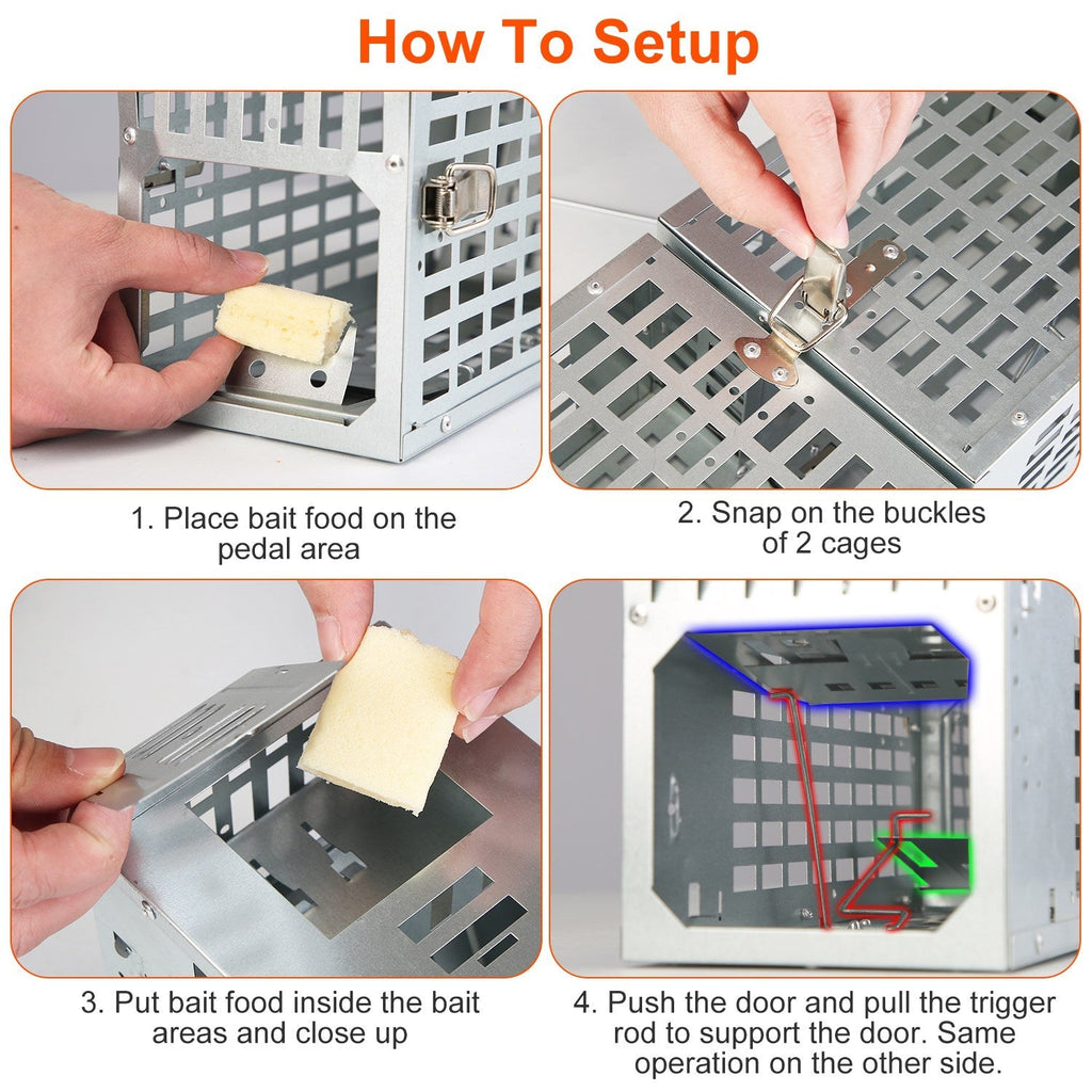Double Door Humane Live Mouse Trap With One-Way Door Design Reusable Metal Rat Rodent Cage Continuous Capture Mouse Trap For Indoor Outdoor Use Catch