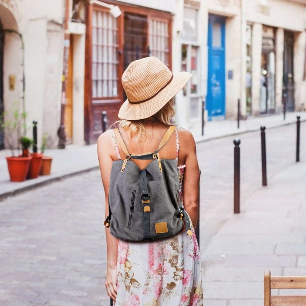 Ladies Canvas Tote Bag Multifunctional Purse Handbag Adjustable Shoulder Rucksack Convertible Backpack Wear-Resistant Dirt-Proof For Women School Offi