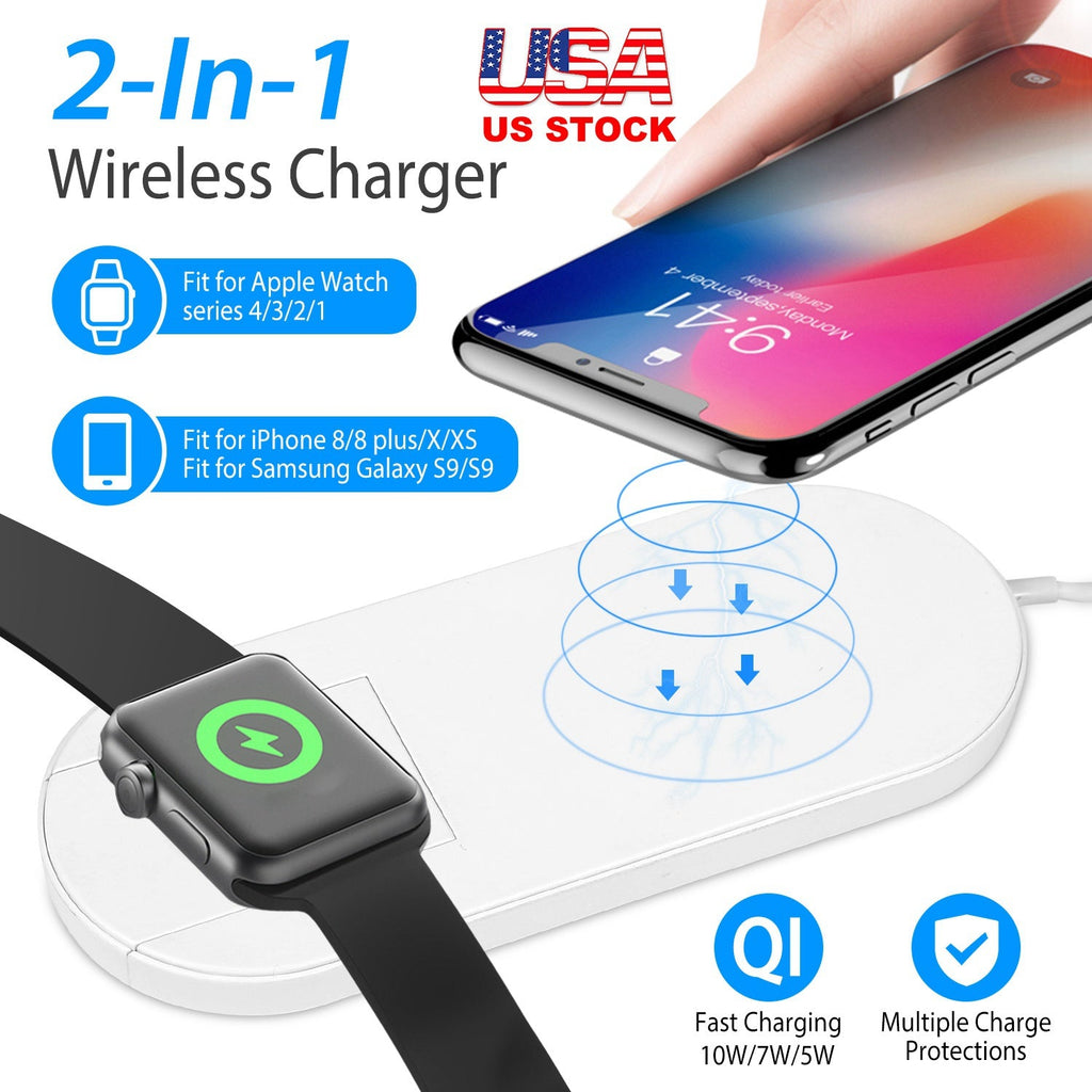 10W Qi Wireless Charger Watch Charger 2-in-1 Wirless Charging Pad for Apple Watch 4/3/2/1/ iPhone X/XS/8
