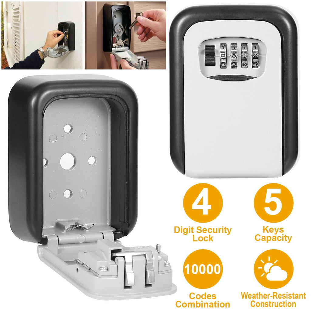 Key Lock Box Keys Storage Lock Box with 4 Digits Combination Resettable Codes Wall Mounted Outdoor Waterproof Cover