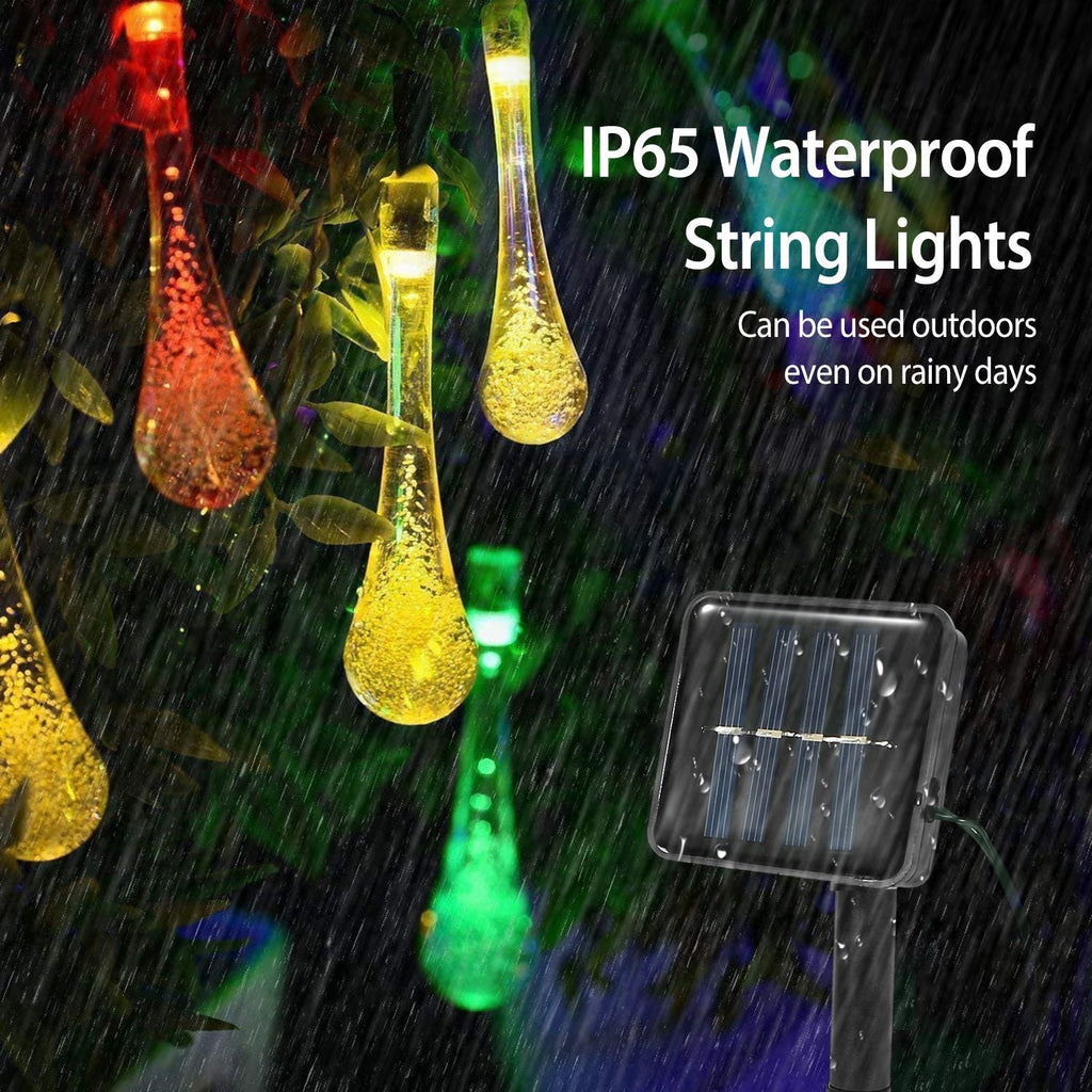 Outdoor Solar String Lights 21 Feet 30 LEDs Water Drop Solar Powered Lights Waterproof Solar Fairy Lights Decorative Solar Powered Lights for Home Pat