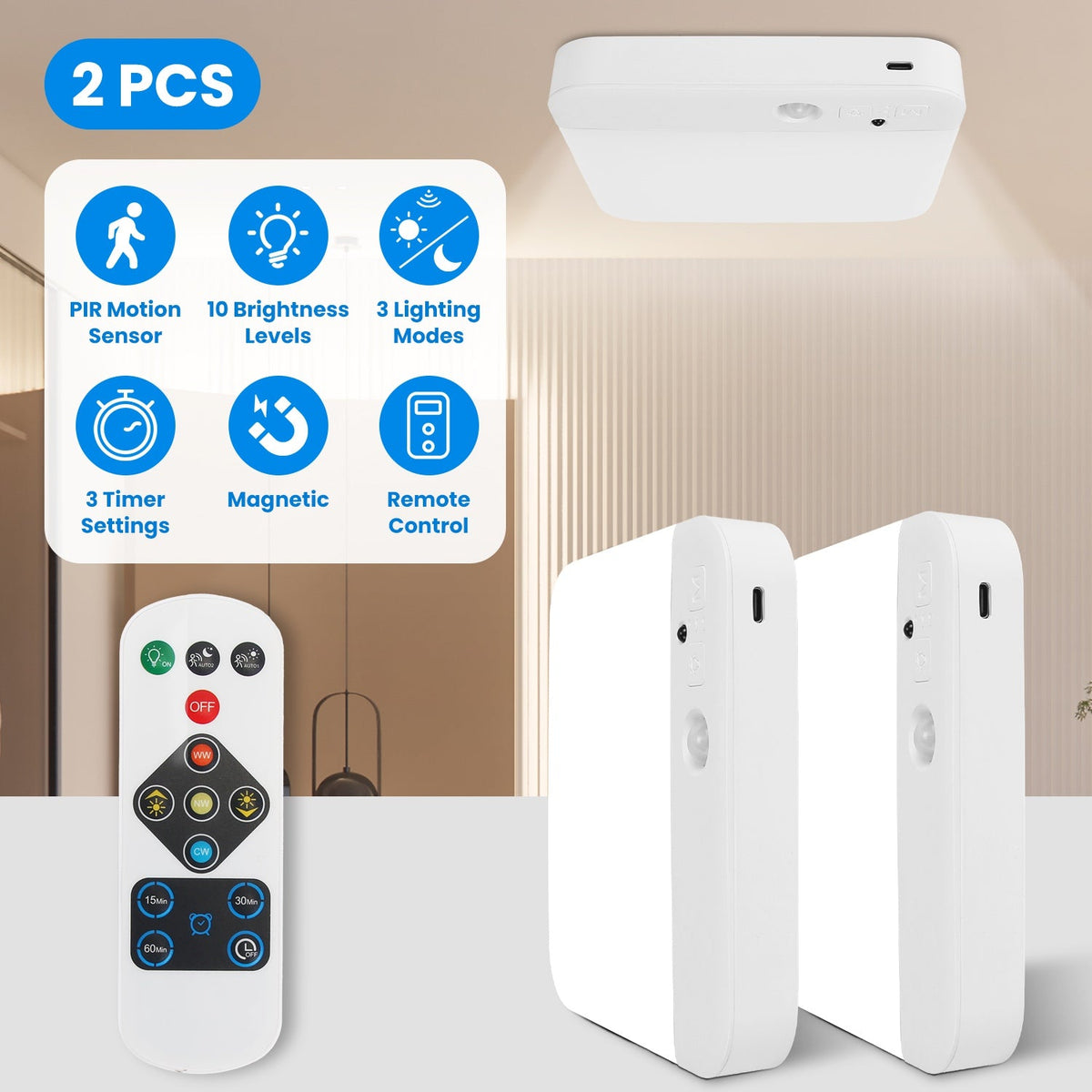 Motion Sensor Ceiling Light With Remote Rechargeable Wireless Flush Ceiling Light with 3000K 4500K 6000K 3 Timer 10 Brightness for Closet Stairs Garag