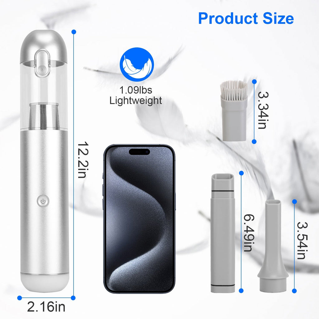 Cordless Handheld Car Vacuum Cleaner 16kPa Powerful Suction with 2 Speeds Filtration LED SOS Light Rechargeable Lightweight Portable Vacuum Cleaner fo