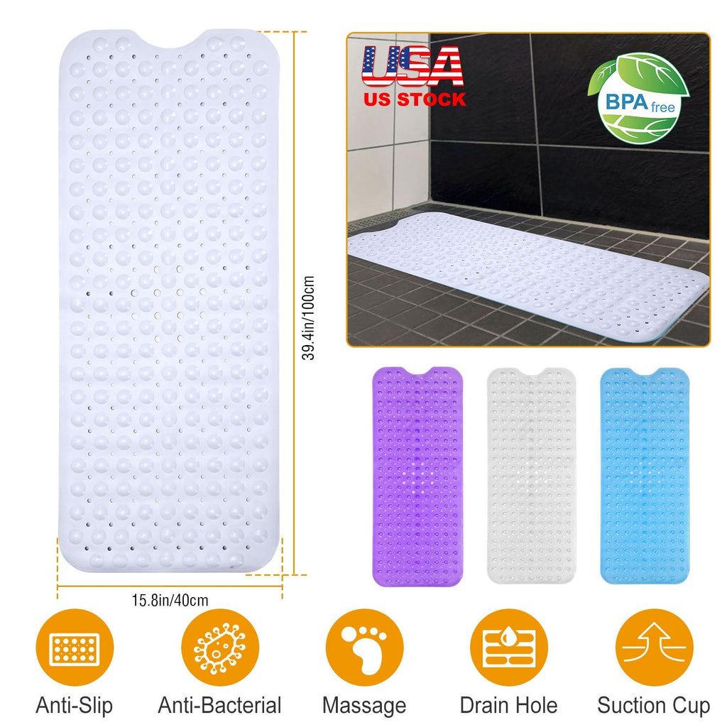 Bath Tub Mat Non-Slip Shower Mat BPA-Free Massage Anti-Bacterial with Suction Cups Washable for Bathroom Kitchen Pool