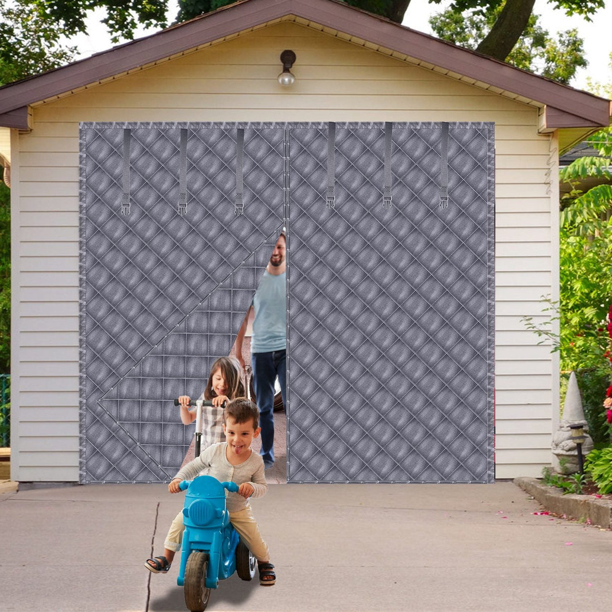 8*7FT Magnetic Thermal Insulated Garage Door Curtain for Winter Singe-Car Garage Screen with Magnetic Closure 6 Roll Up Buckle Straps for One Cars Wea