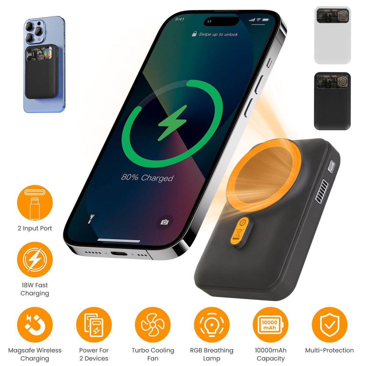 Magsafe Wireless Power Bank 10000mAh Magnetic Portable 18W Fast Charger Fit for IOS Phone 15/14/13/12 Series and More