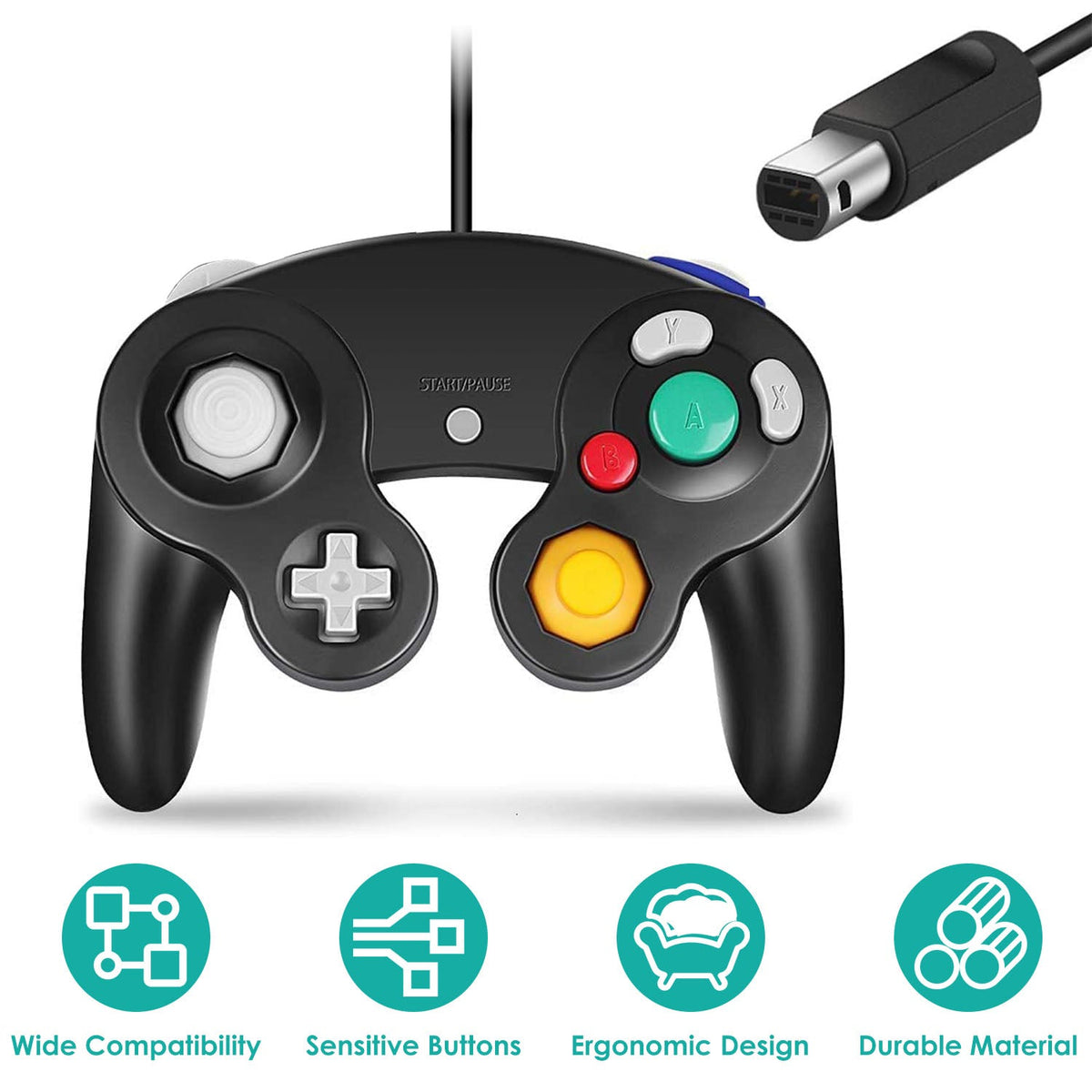 Shock Wired Game Controller Gamepad Compatible with Nintendo Wii Gamecube