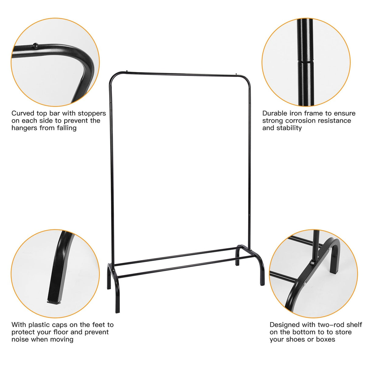 33lbs Loading Garment Racks Freestanding Clothing Racks Clothes Rack Stands Organizer with Bottom Shelf for Dormitory Home