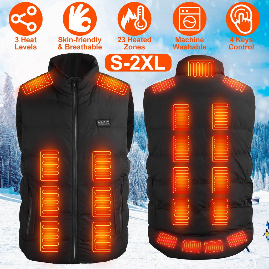 Heated Vest Men Women Heated Jacket with 23 Heating Zones 3 Heat Levels USB Powered Machine Washable for Winter Hiking Skiing Skating Outdoor Activiti