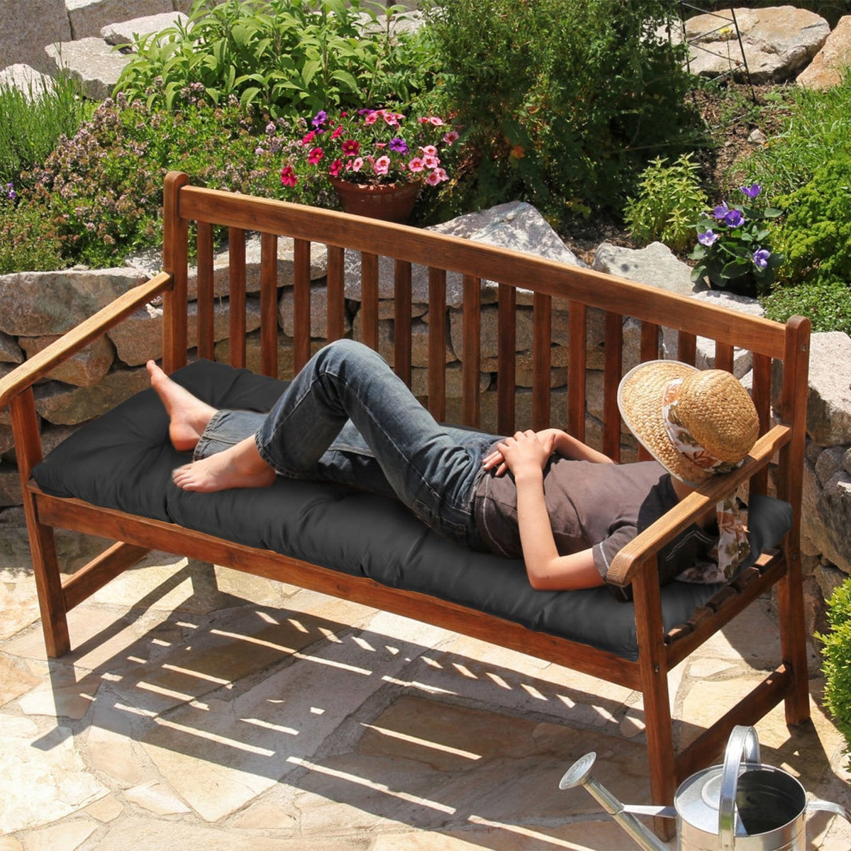 Bench Seat Cushion For Indoor Outdoor Furniture Non Slip Long Chair Cushion with Ties Strap Waterproof Swing Cushion 51.18x19.68IN For Garden Patio Ba