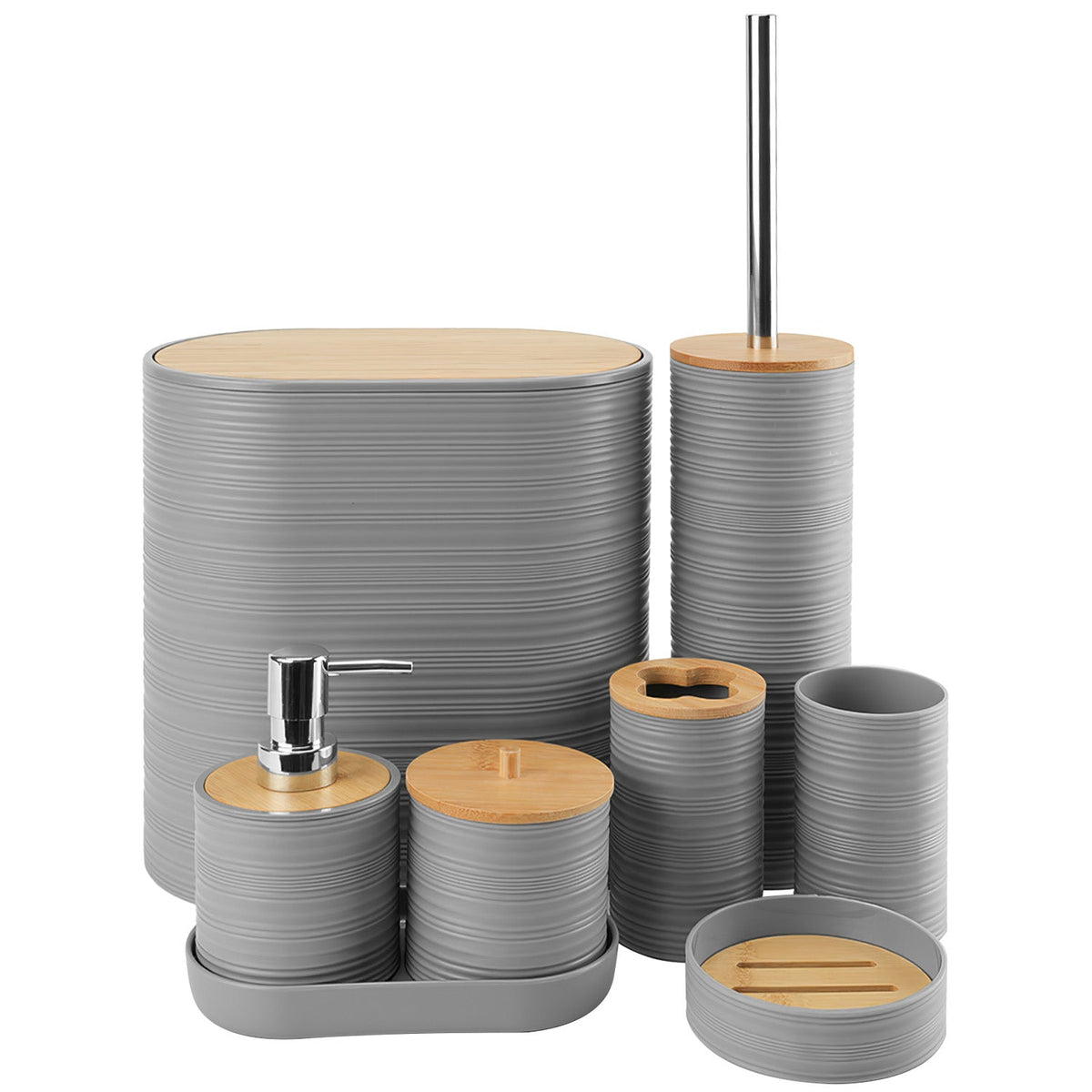 8Pcs Bathroom Accessories Set Bathroom Holder Set with Soap Dispenser Toothbrush Holder Cup Soap Dish Toilet Cleaning Brush Trash Can Qtip Holder Vani