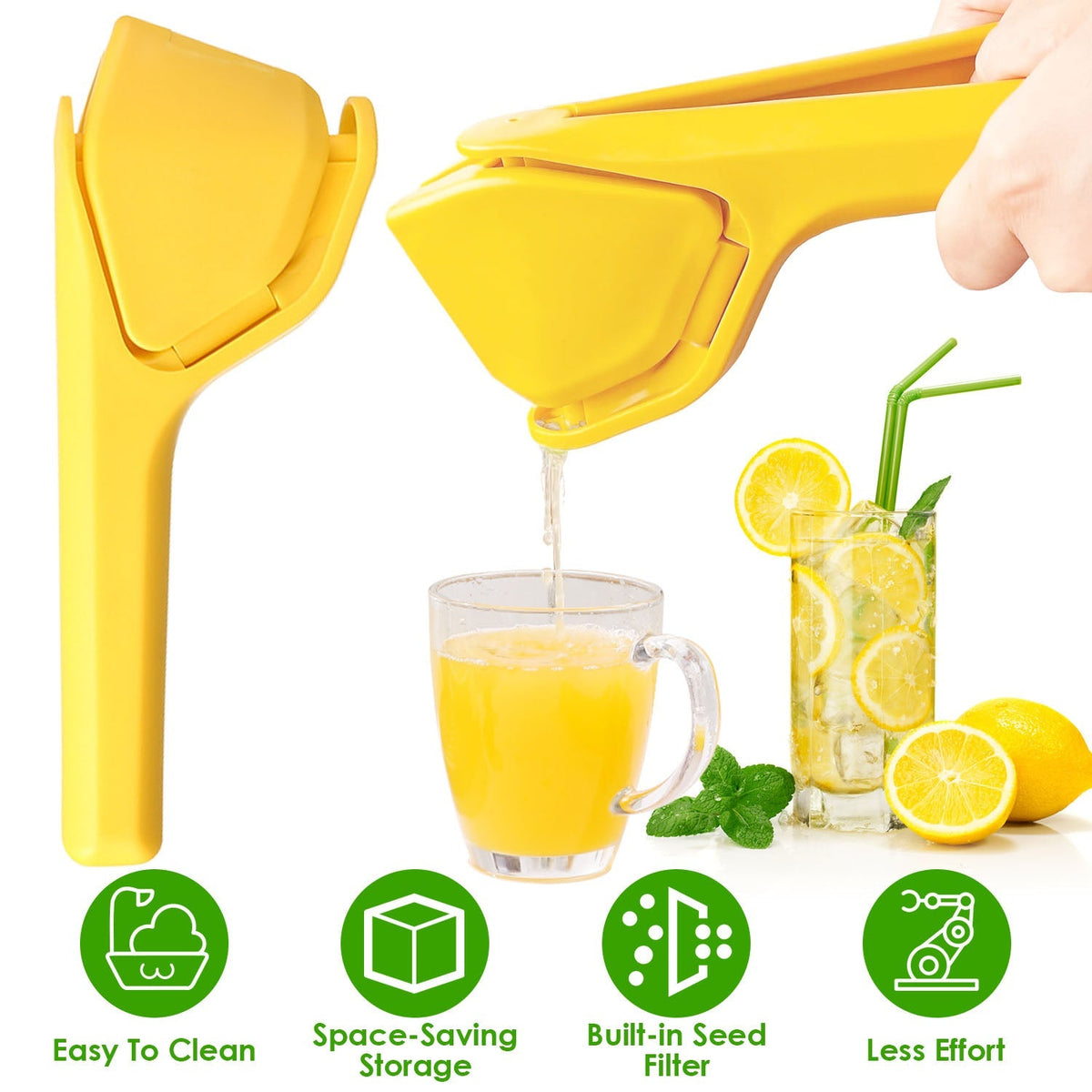 Manual Lemon Squeezer Fold Flat Design Effortless Hand Lemon Juicer Squeezer Manual Citrus Juicer with Sideways Pivot Increase Leverage Reduce Effort