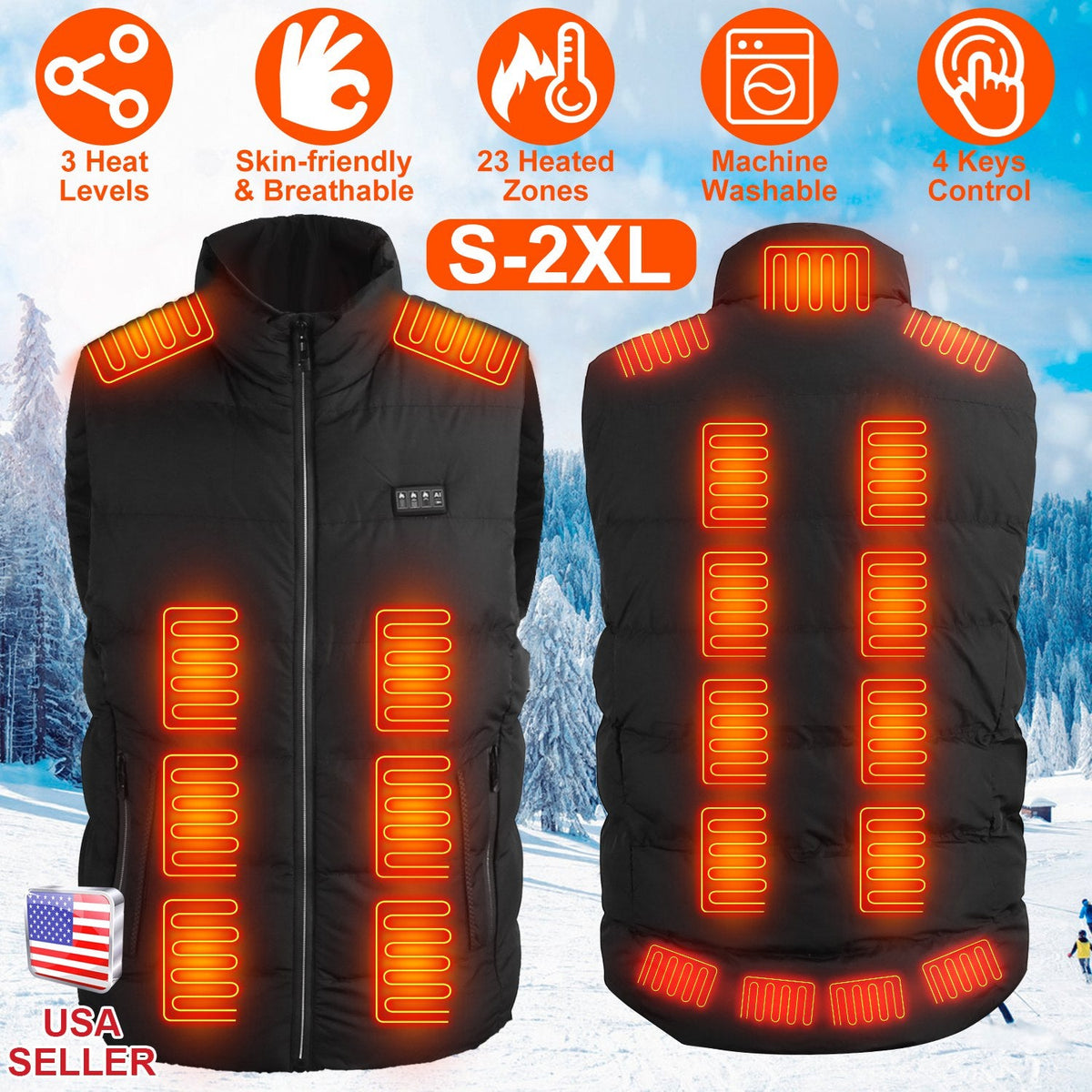 Heated Vest Men Women Heated Jacket with 23 Heating Zones 3 Heat Levels USB Powered Machine Washable for Winter Hiking Skiing Skating Outdoor Activiti