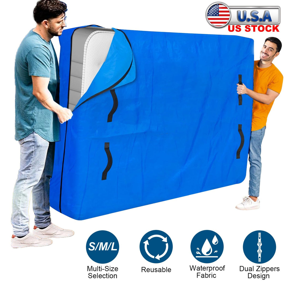 Reusable Mattress Bag for Moving Storage Waterproof Mattress Cover with Strong Wide Opening Zipper Strap Handles Mattress Protector Moving Supplies