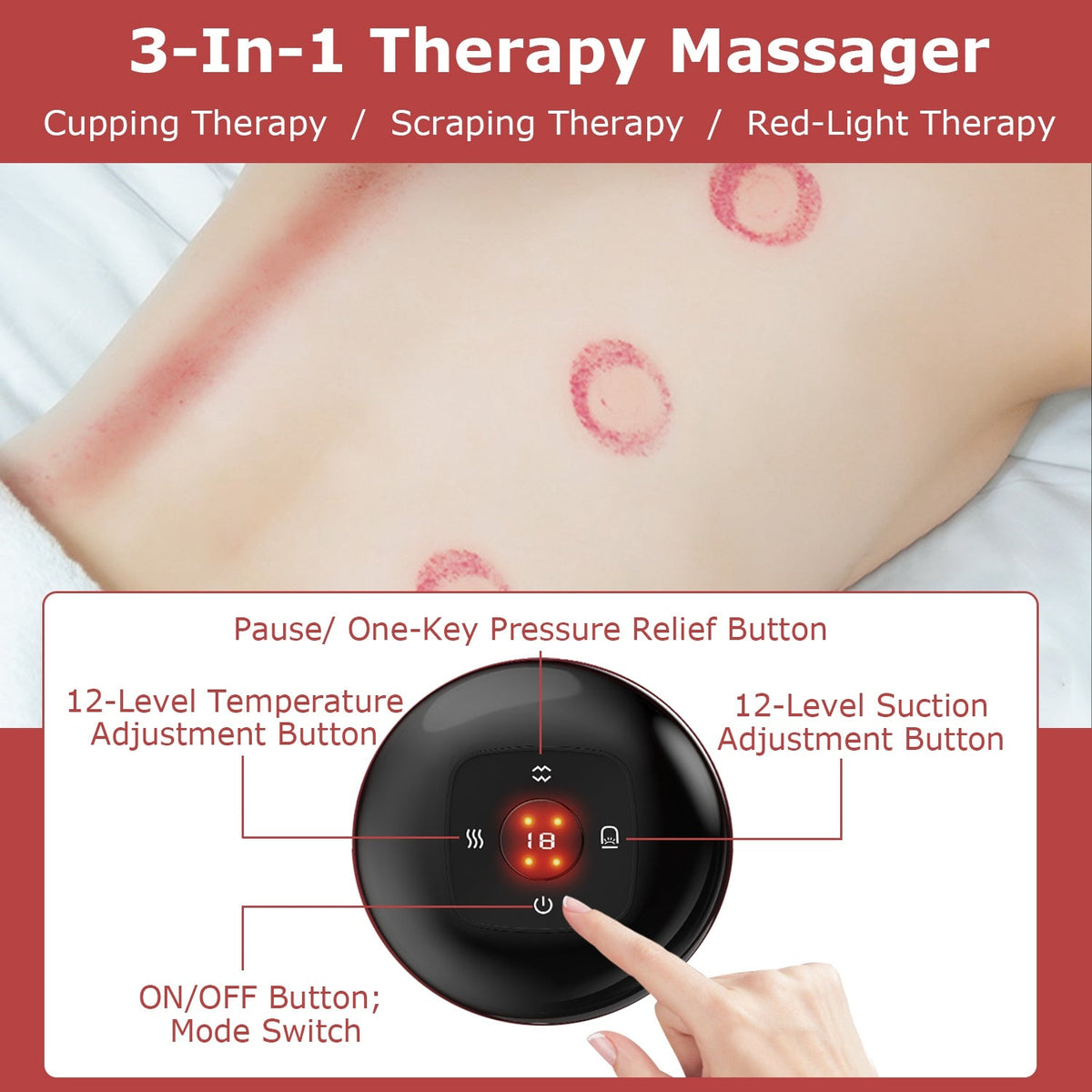 Electric Cupping Therapy Massager Electric Back Scraping Machine Vacuum Therapy CuppingÊTherapy Device with 12 Levels Temperature and Suction