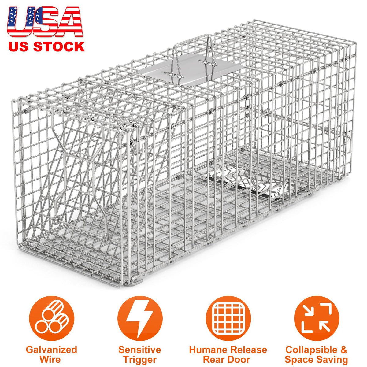 Humane Cat Trap Cage Catch Release Live Animal Rodent Cage Collapsible Galvanized Wire for Raccoons Beavers Groundhogs Foxes Armadillos