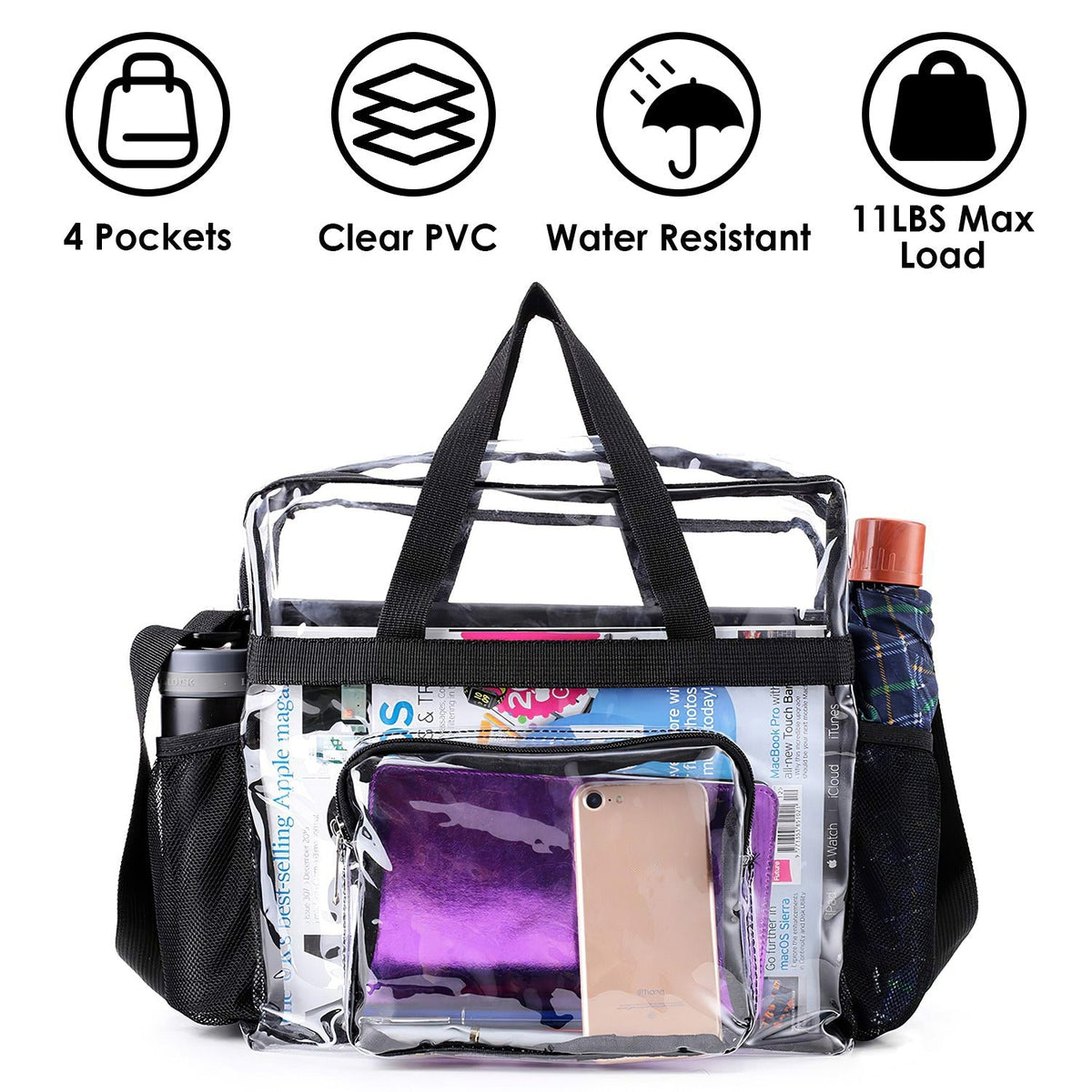 Clear Crossbody Bag Stadium Approved Clear Transparent Shoulder Bag See Through Zip Pouch Tote Bag Handbag with 11LBS Load