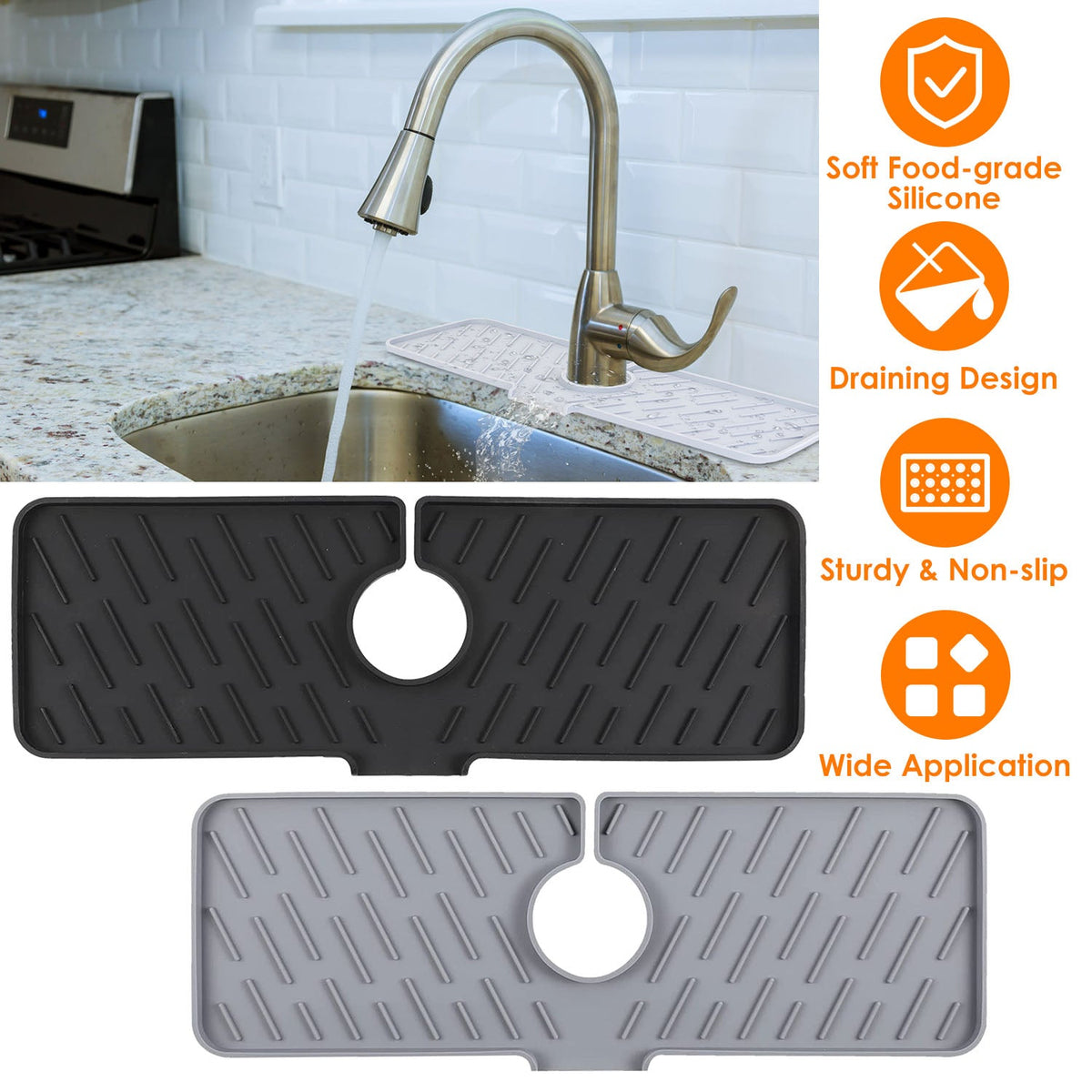 Silicone Faucet Mat Kitchen Sink Splash Guard Drain Mat Drying Pad Kitchen Mat Bathroom Drip Catcher