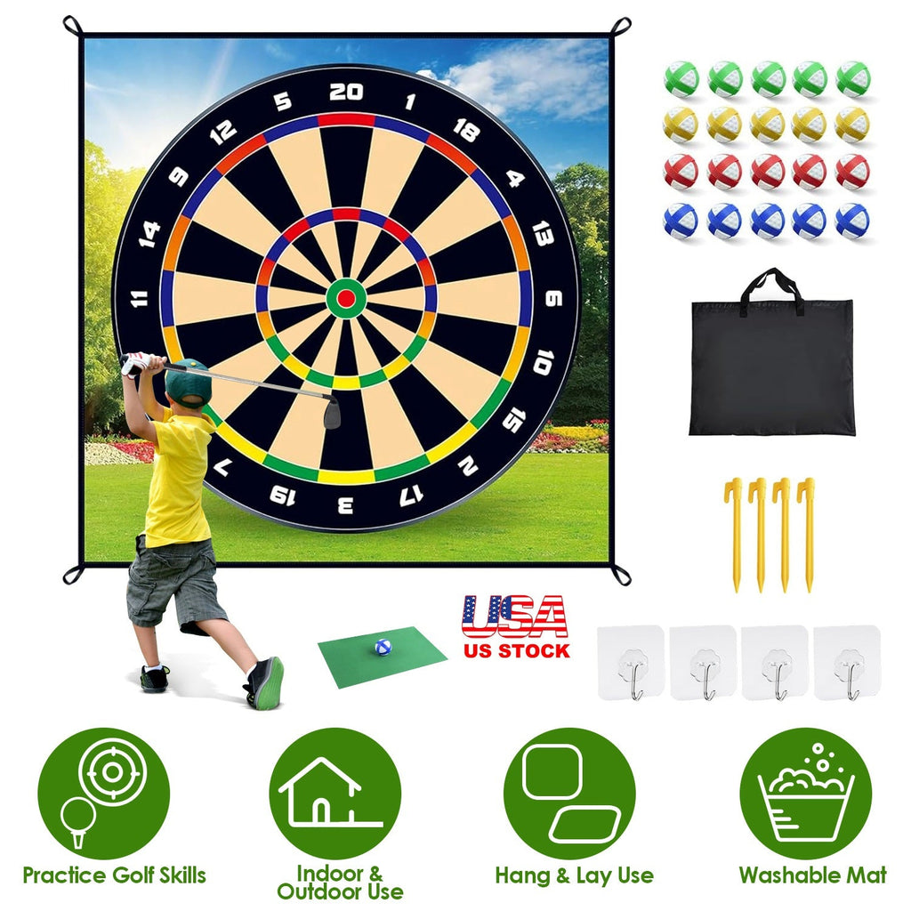 Golf Chipping Dart Game Mat Set With 20 Sticky Balls Ground Stakes Hanging Hooks Carrying Bag Indoor Outdoor Golf Hitting Training Game Mat For Kids B