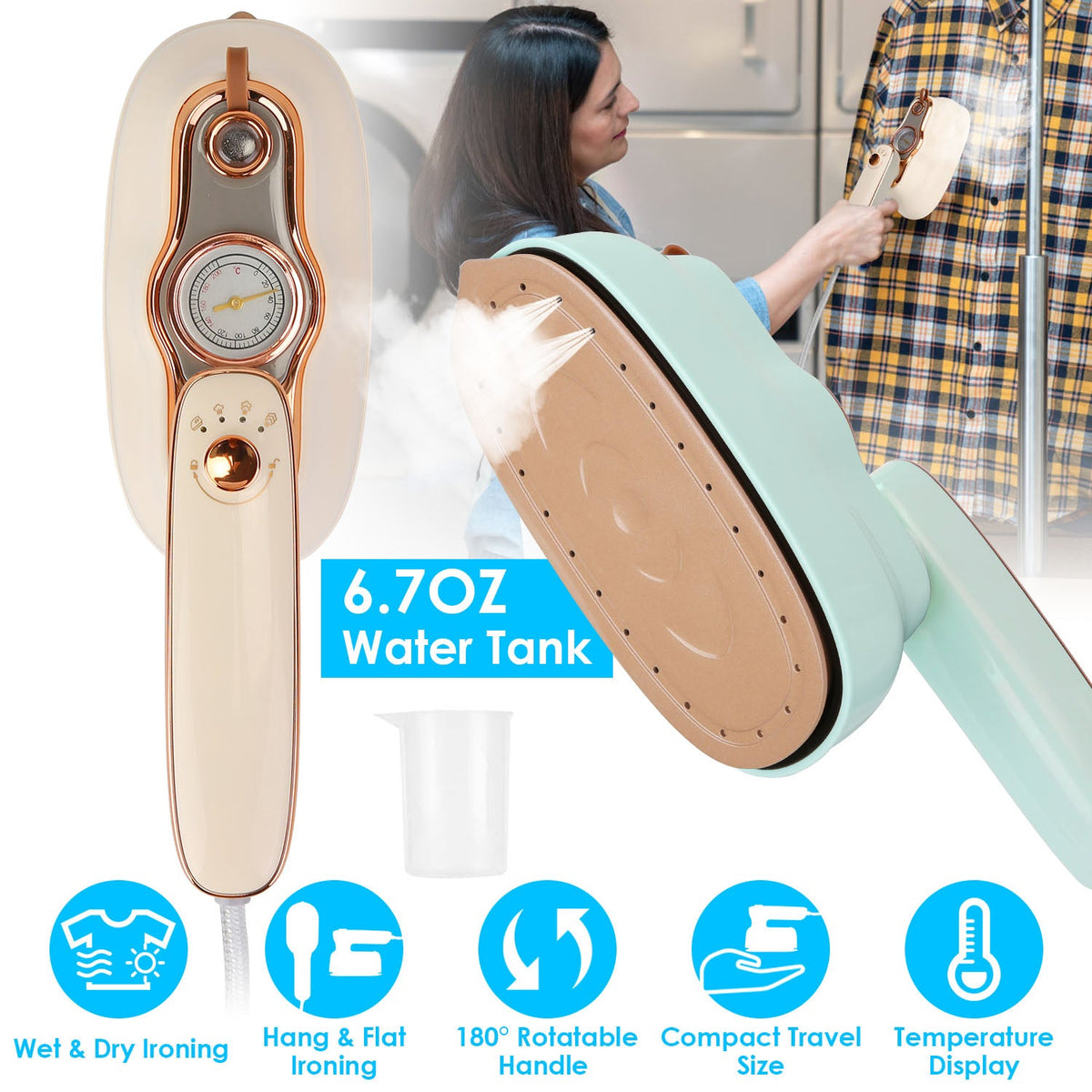 1200W Foldable Handheld Clothes Iron Steamer with Wet Dry Ironing Mode Portable Garment Steamer Travel Clothing Wrinkles Remover With Temperature Disp