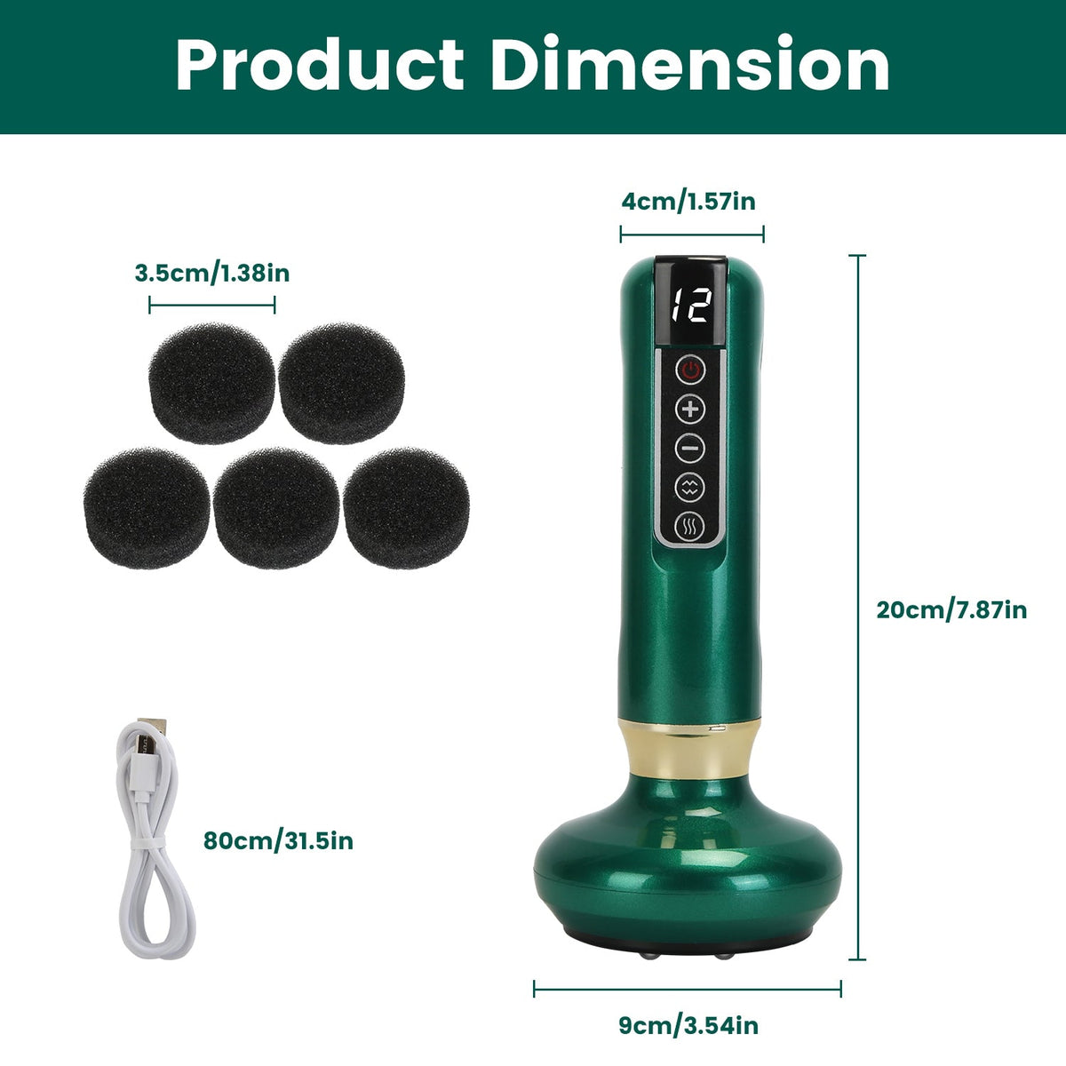 Anti Cellulite Massager Handheld Vacuum SuctionÊCupping Kit Beauty Tool with 12 Suction Mode 12 Heating 20Mins Auto-Off One-Key Pressure Release for A