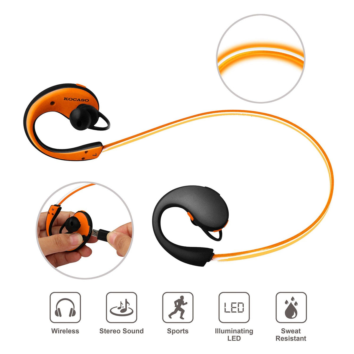 Wireless Sports Headsets Wireless V4.1 Neckband Earphones HD Stereo Sweat-proof Headphones Earbuds w/ LED Light Mic 8Hrs Work Running