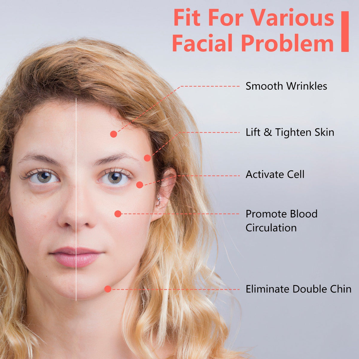 Double Chin Reducer Machine Electric Face Lift Device V Face Shaping Massager with Red Blue Light 4 Mode 3 Intensity Level Adjustable Belt