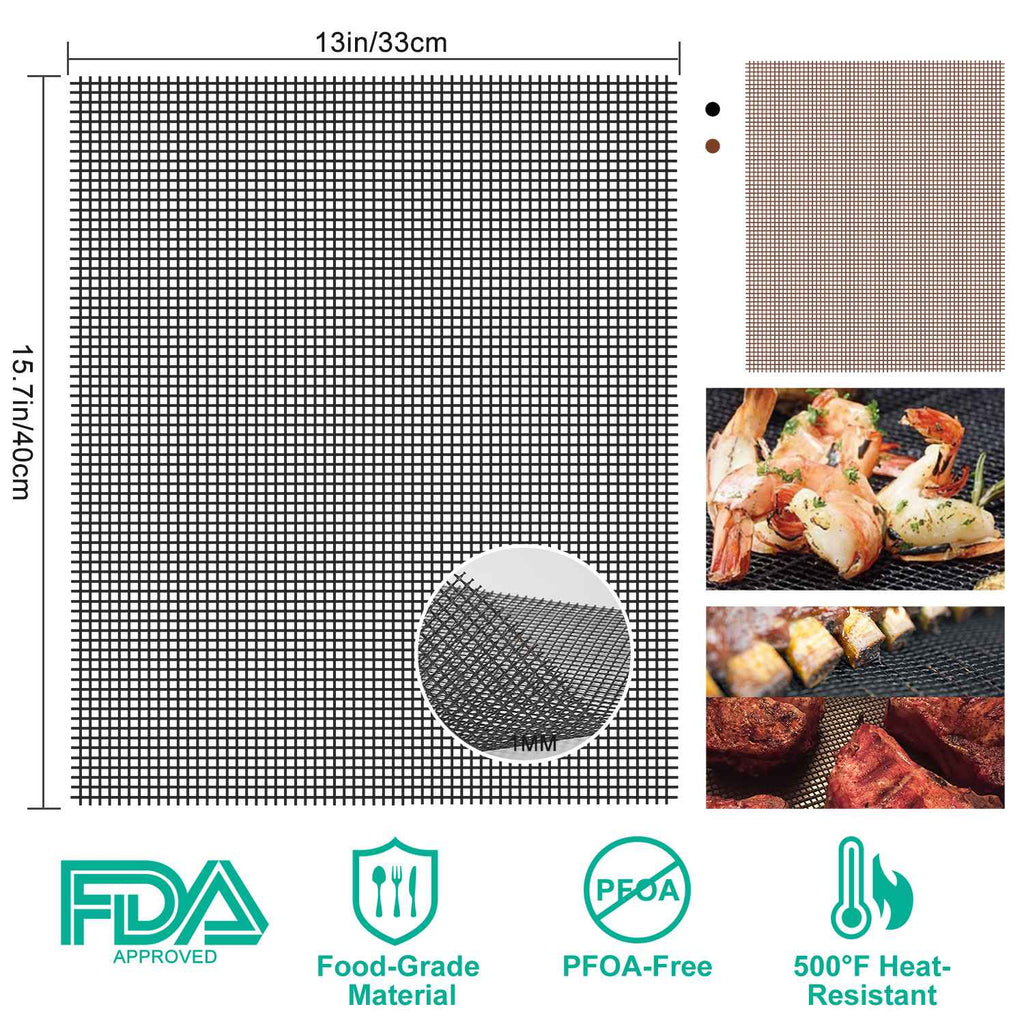 BBQ Grill Mat Non-Stick Mesh Mat Baking Sheet Liner Reusable Reversible Washable for Outdoor Gas Charcoal