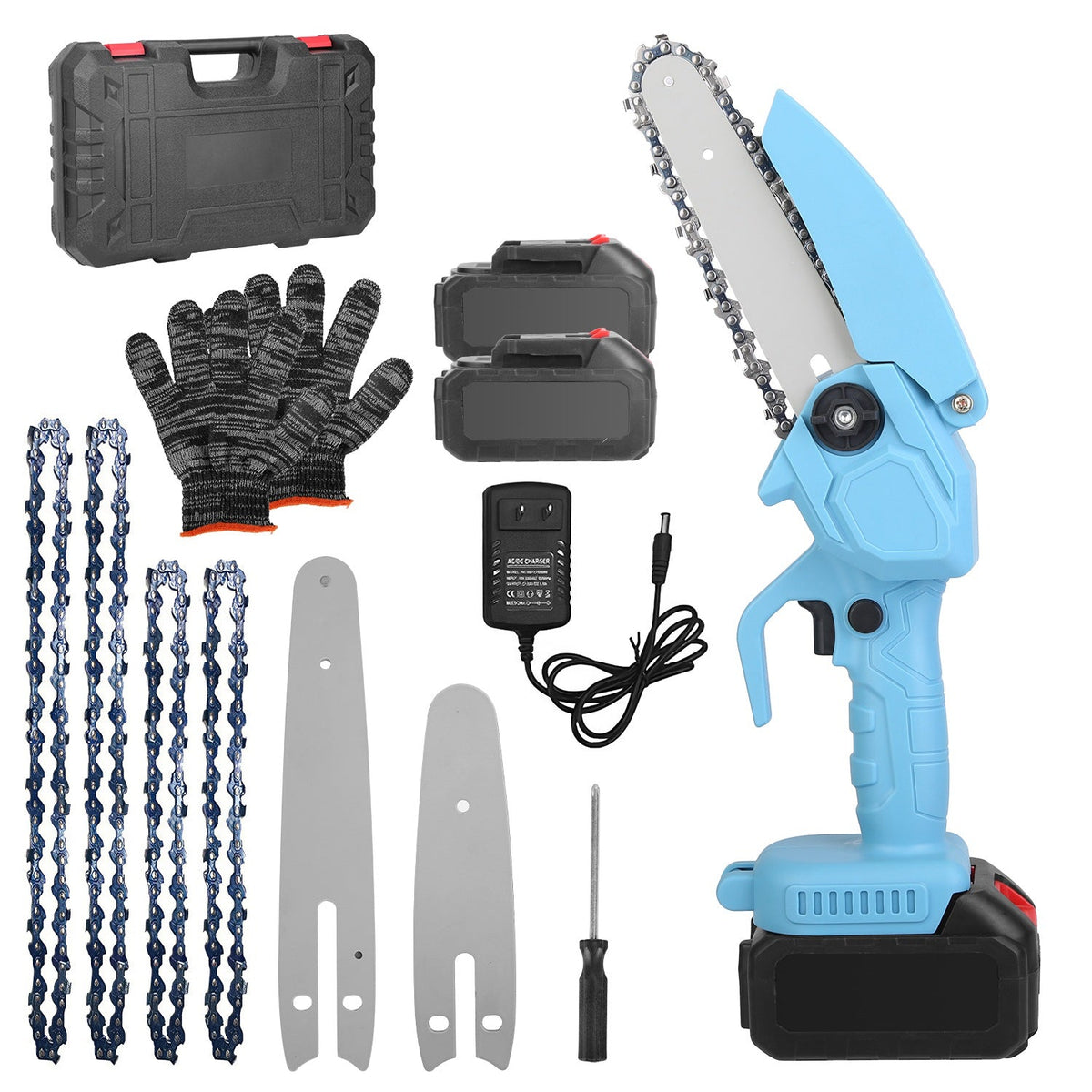 Electric Mini Chainsaw Portable Handheld Cordless Small Chain Saw Battery Powered with 2Pcs 2200mAh Rechargeable Batteries 4in/6in Chains for Pruning