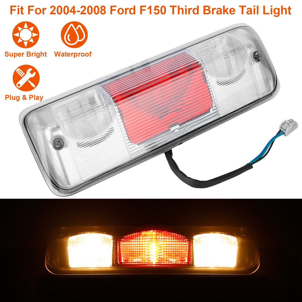 Fit For 2004-2008 Ford F150 Third Brake Tail Light Cargo Lamp Bar Rear Center High Mount Stop Light