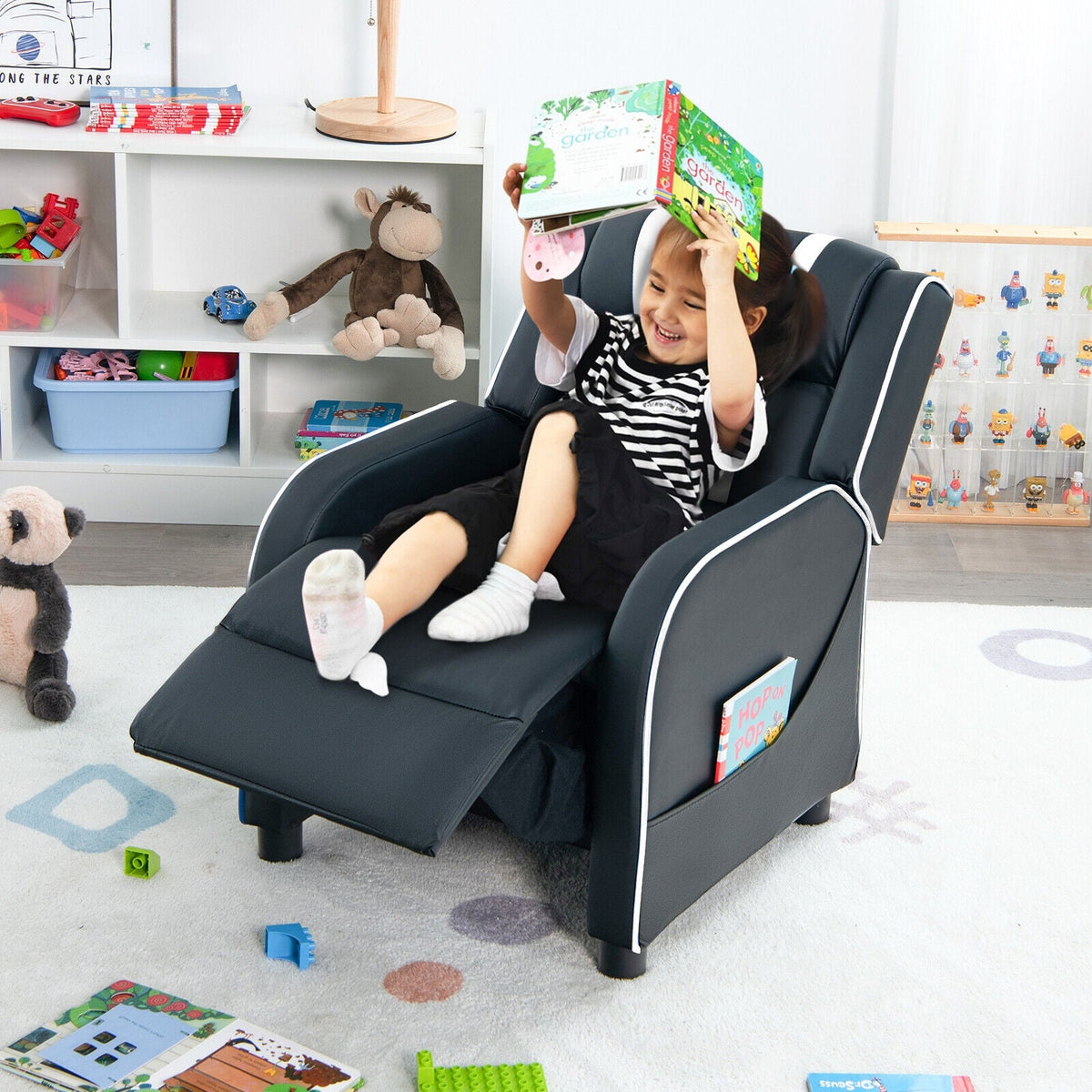 Kids Recliner Chair with Side Pockets and Footrest-White